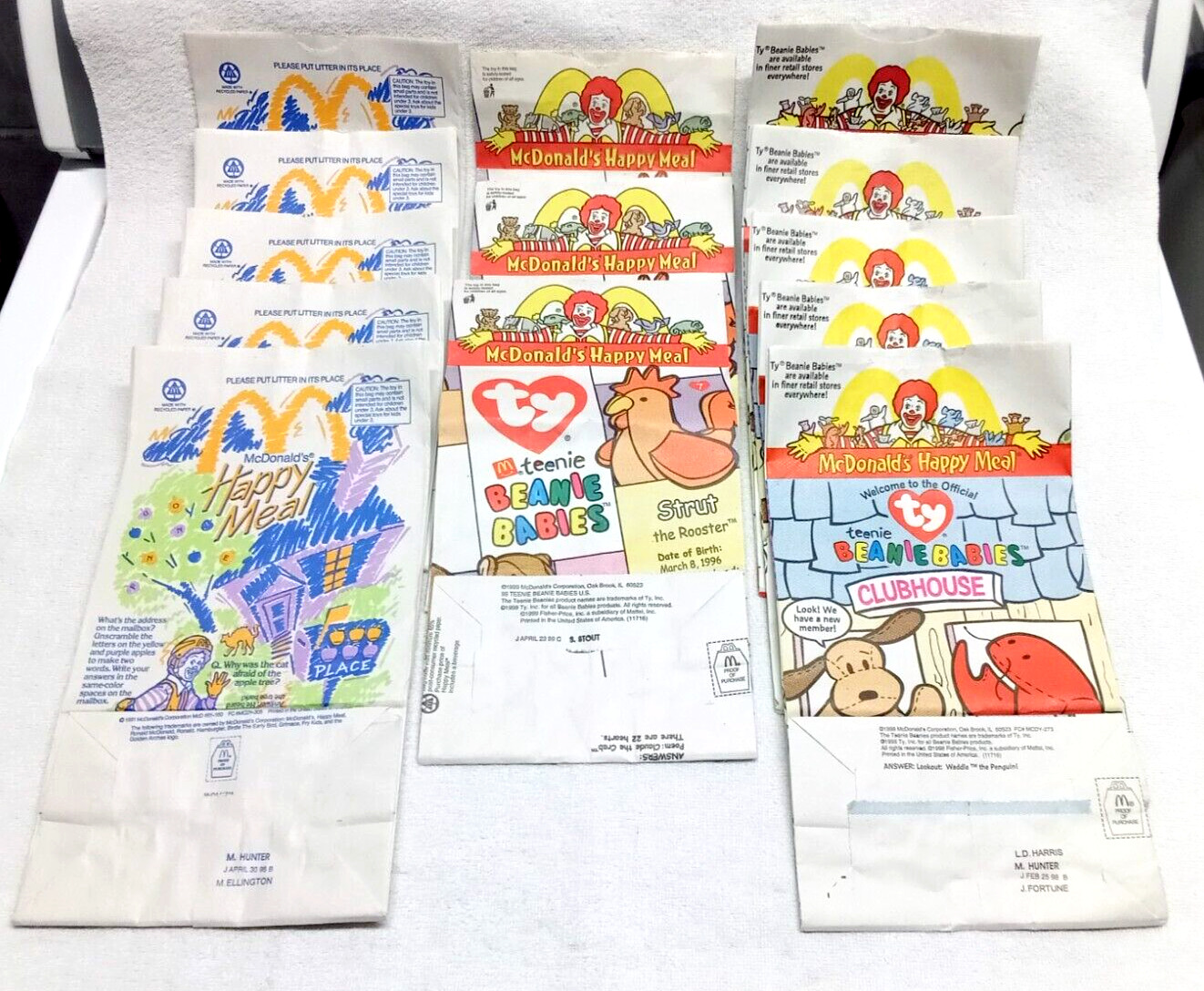 Vintage McDonald\'s Happy Meal Bags 1998-1999 - 13 Bags - 8 With Beanie Babies