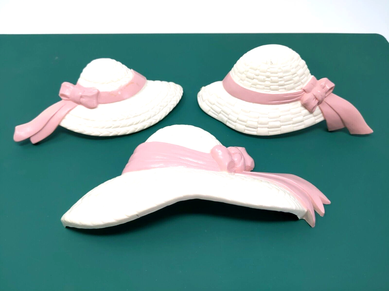 Burwood White & Pink Hats Set of 3 Wall Hangings 1987 Homeco Girls Room Vintage