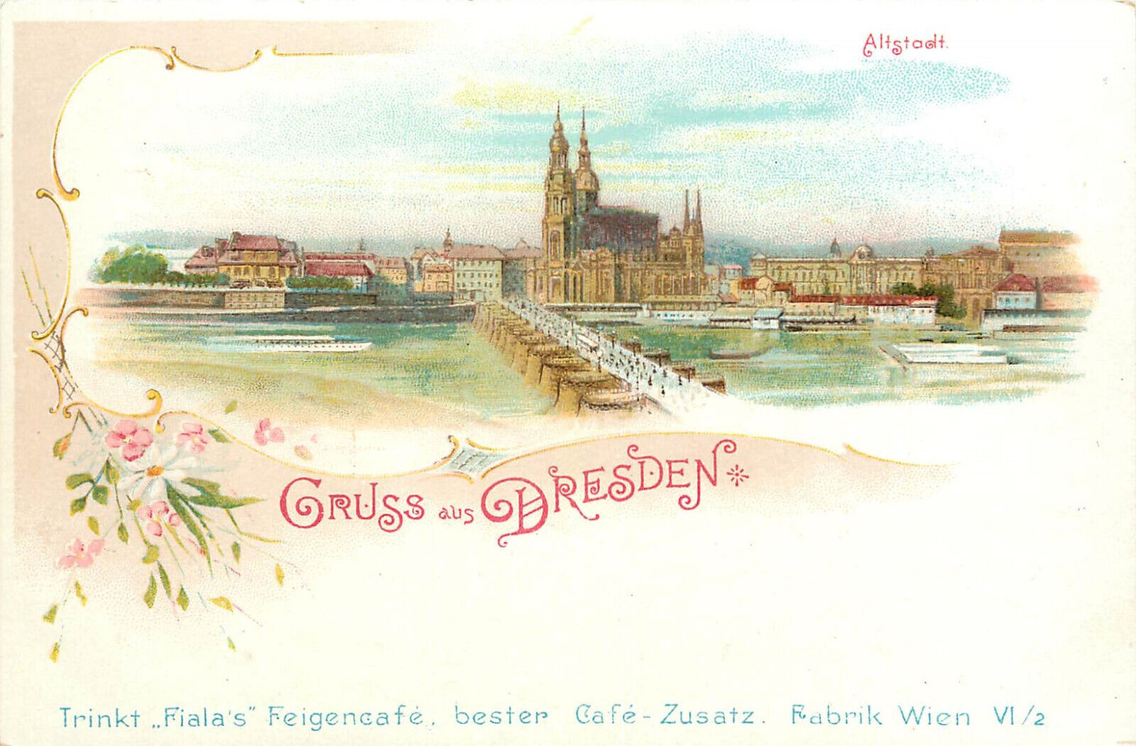 Postcard Trink Fialas Feigencafe Cafe zusatz Gruss Aus Dresden