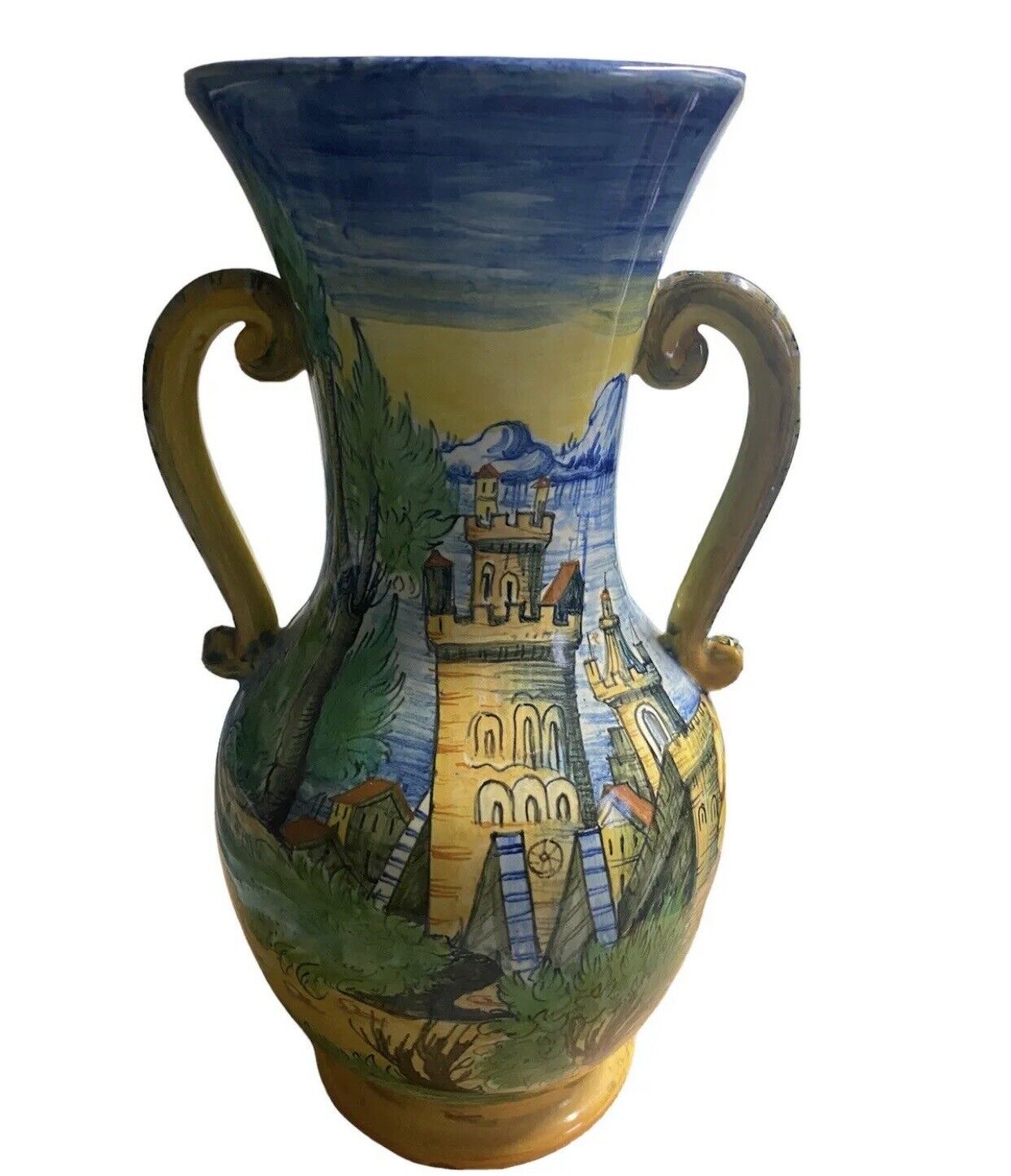 Vintage Mark Cantagalli Italian Ceramic Vase Hand Painted 19th Century