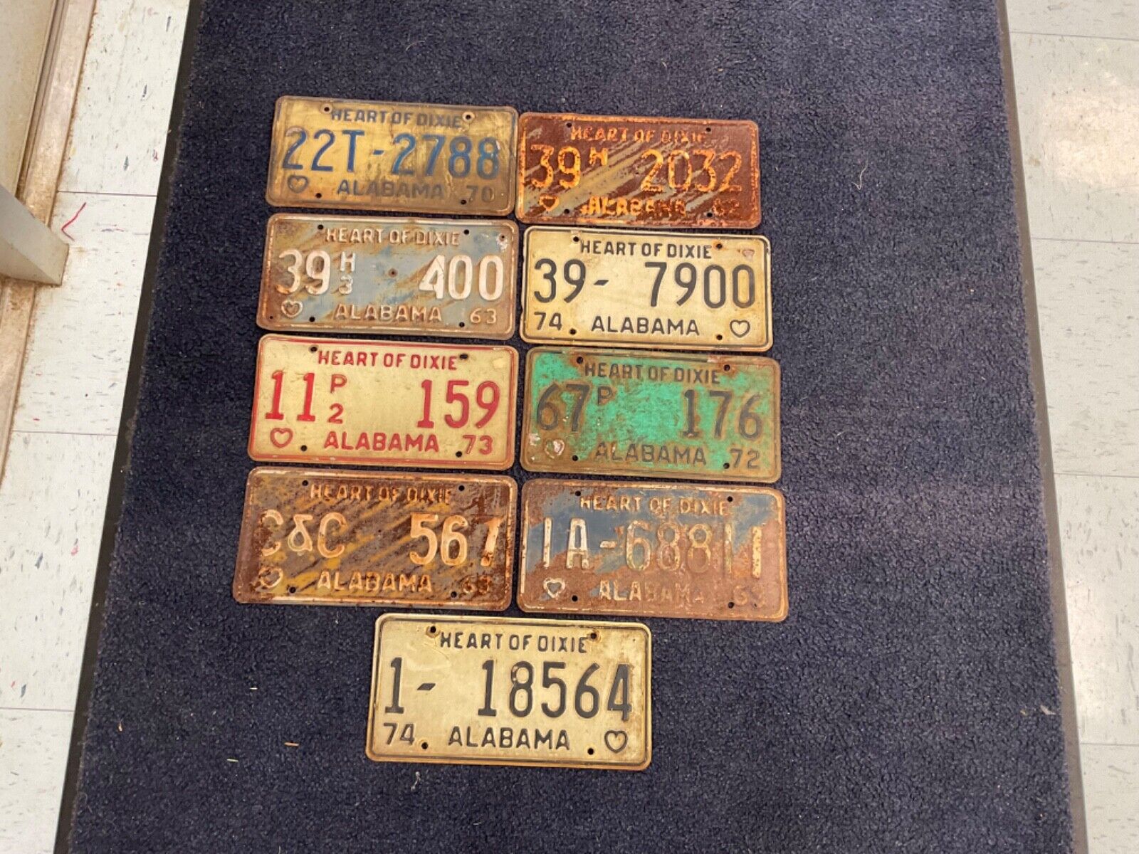 Alabama Lot Of 9 Rustic License Plates 1962 1963 & 1970’s Rustic Rough