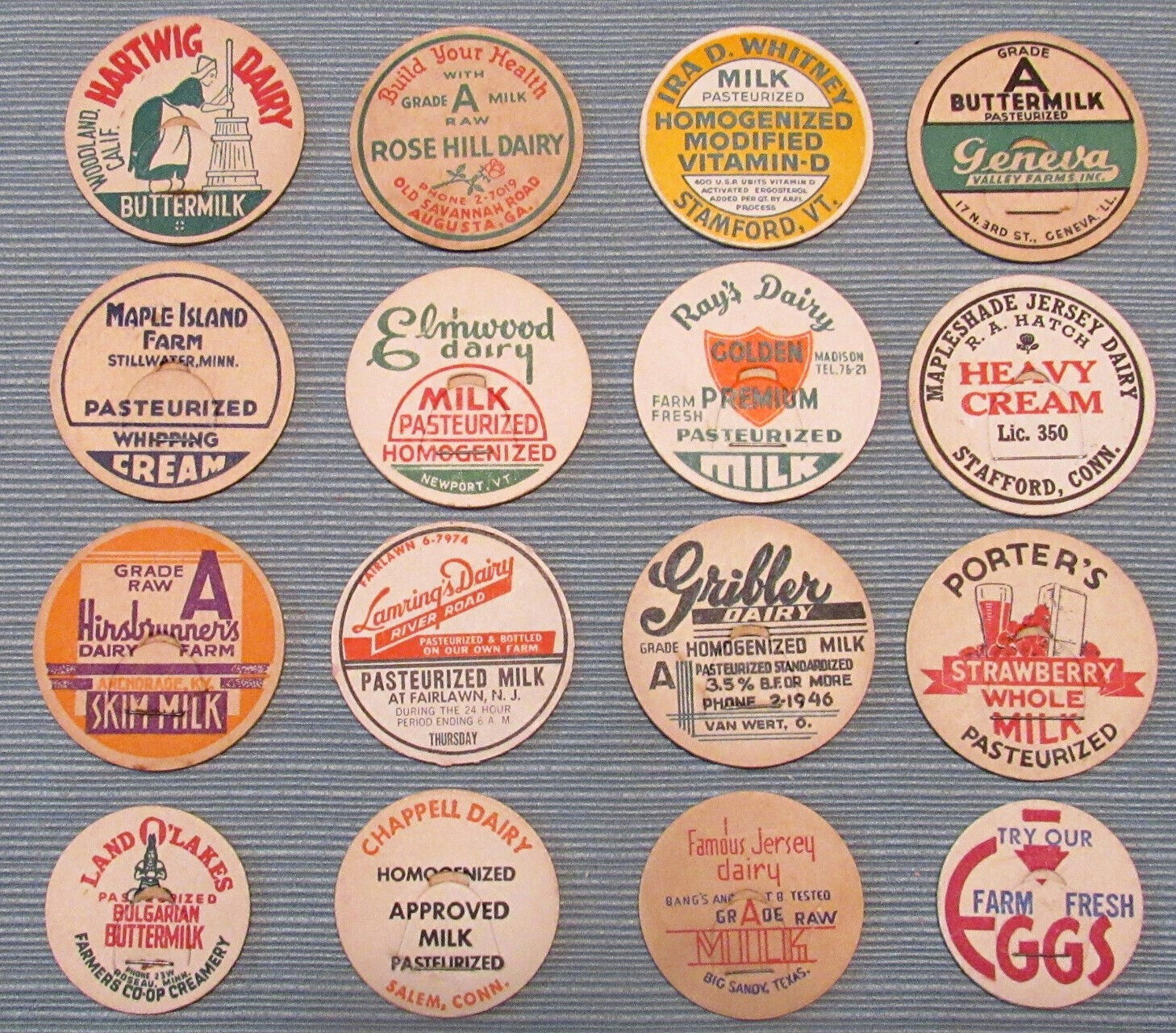 Lot of 16 Vintage Milk Dairy Bottle Caps all Different Lot F