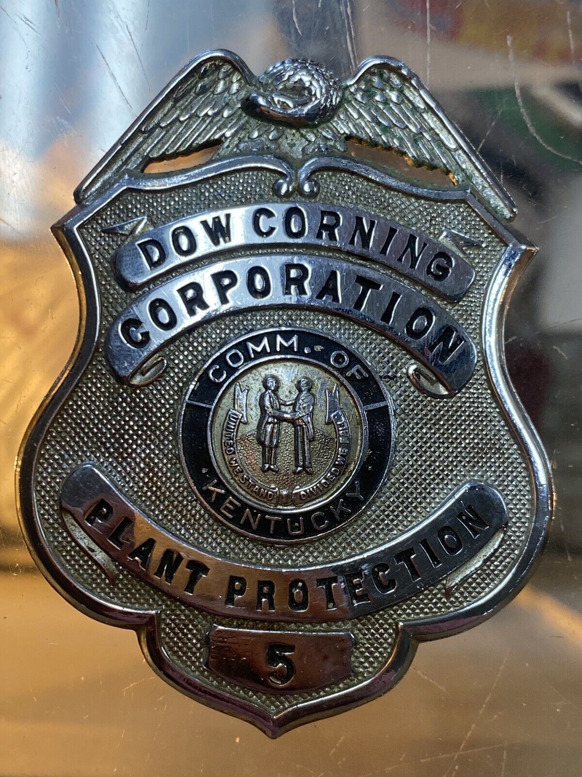 Vintage Dow Corning Security Guard Badge Plant Protection Kentucky Pin