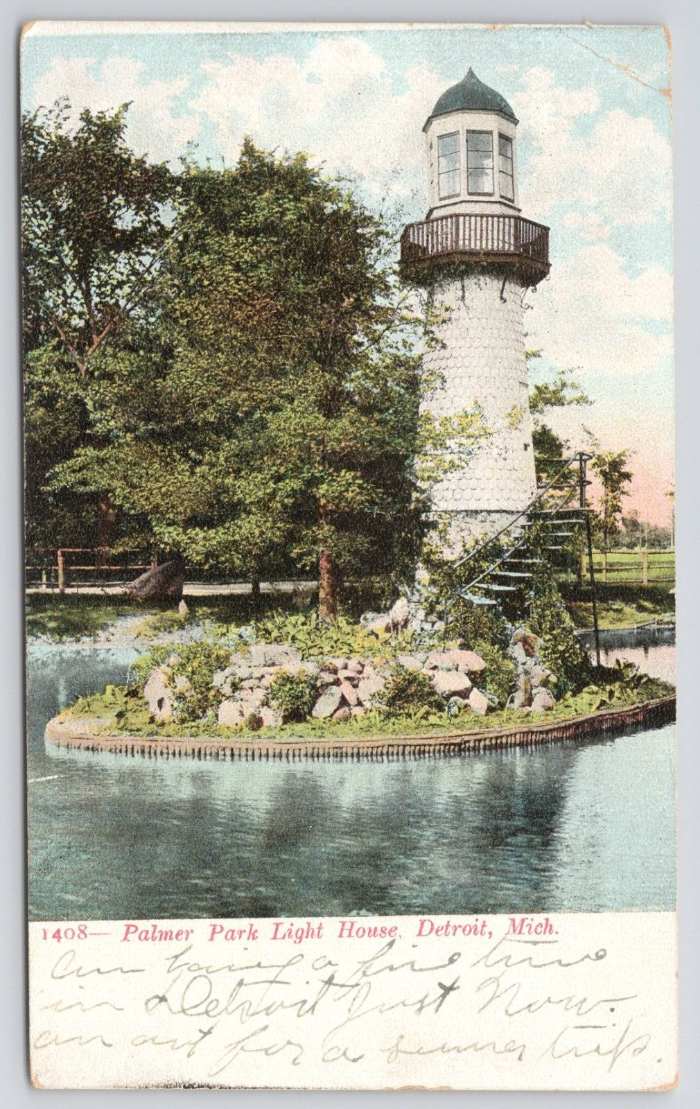 Detroit Michigan Palmer Park Light House Posted 1908 Undivided Postcard