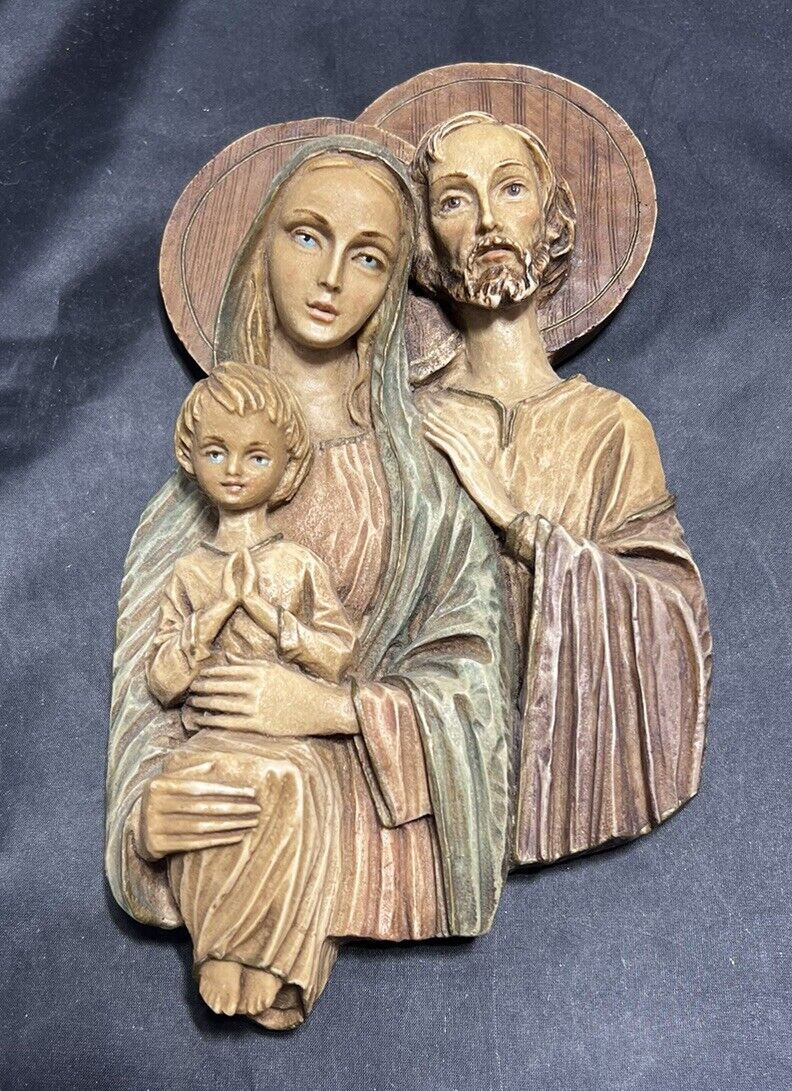 VTG Holy Family Jesus Mary Joseph 3-D Resin Wall Hanging Plaque Made in Italy