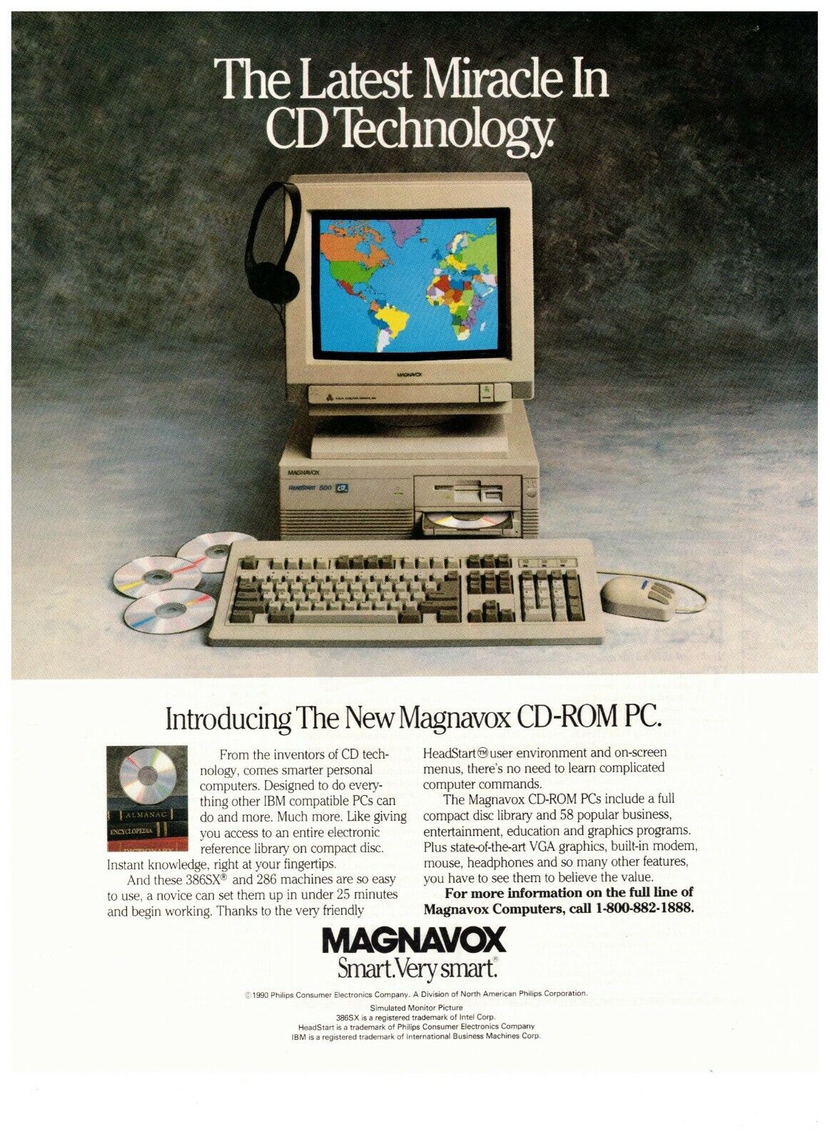 1990 Magnavox CD-Rom PC IMB Vintage Print Advertisement