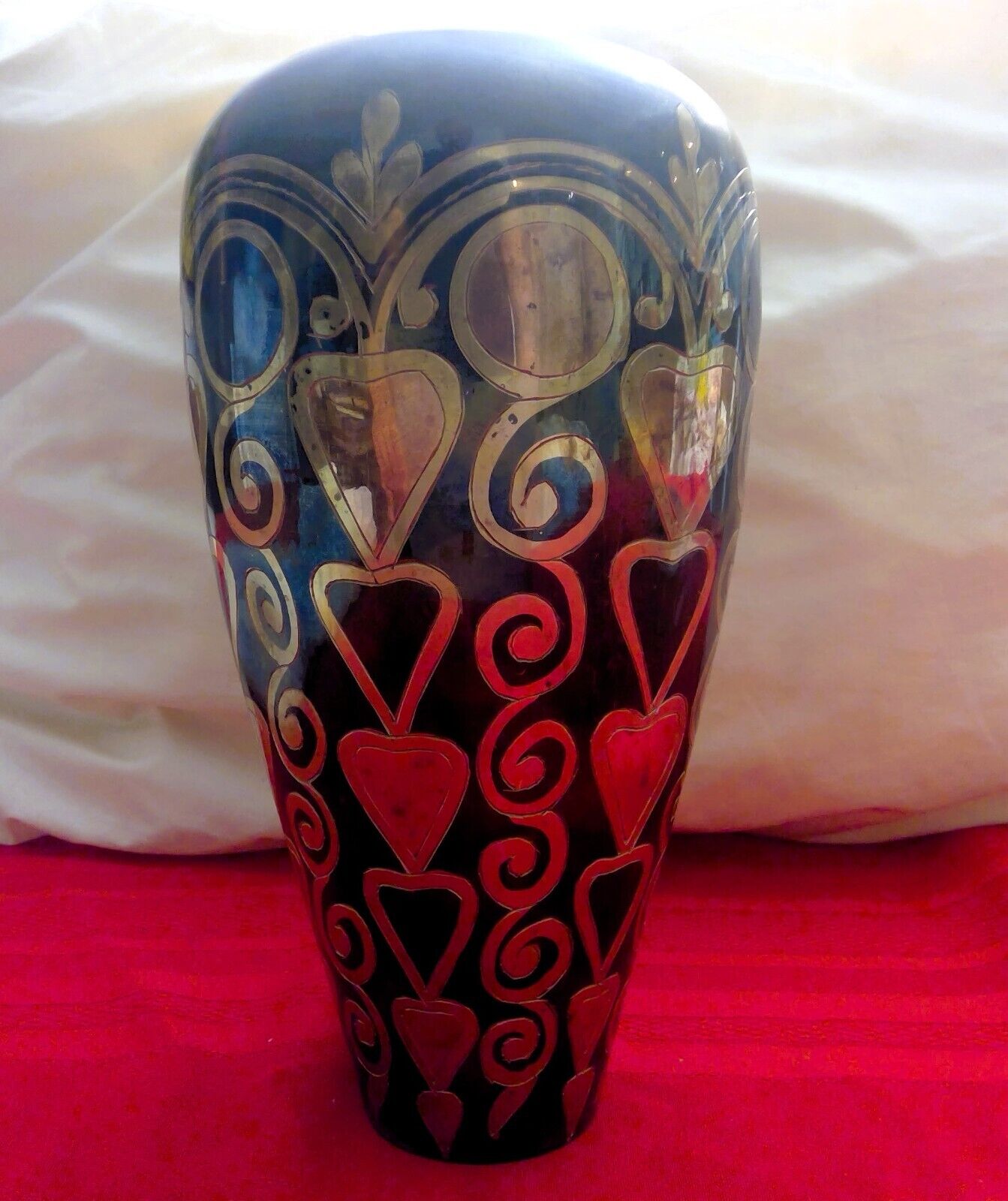 Vintage copper metal hand carved vase from India