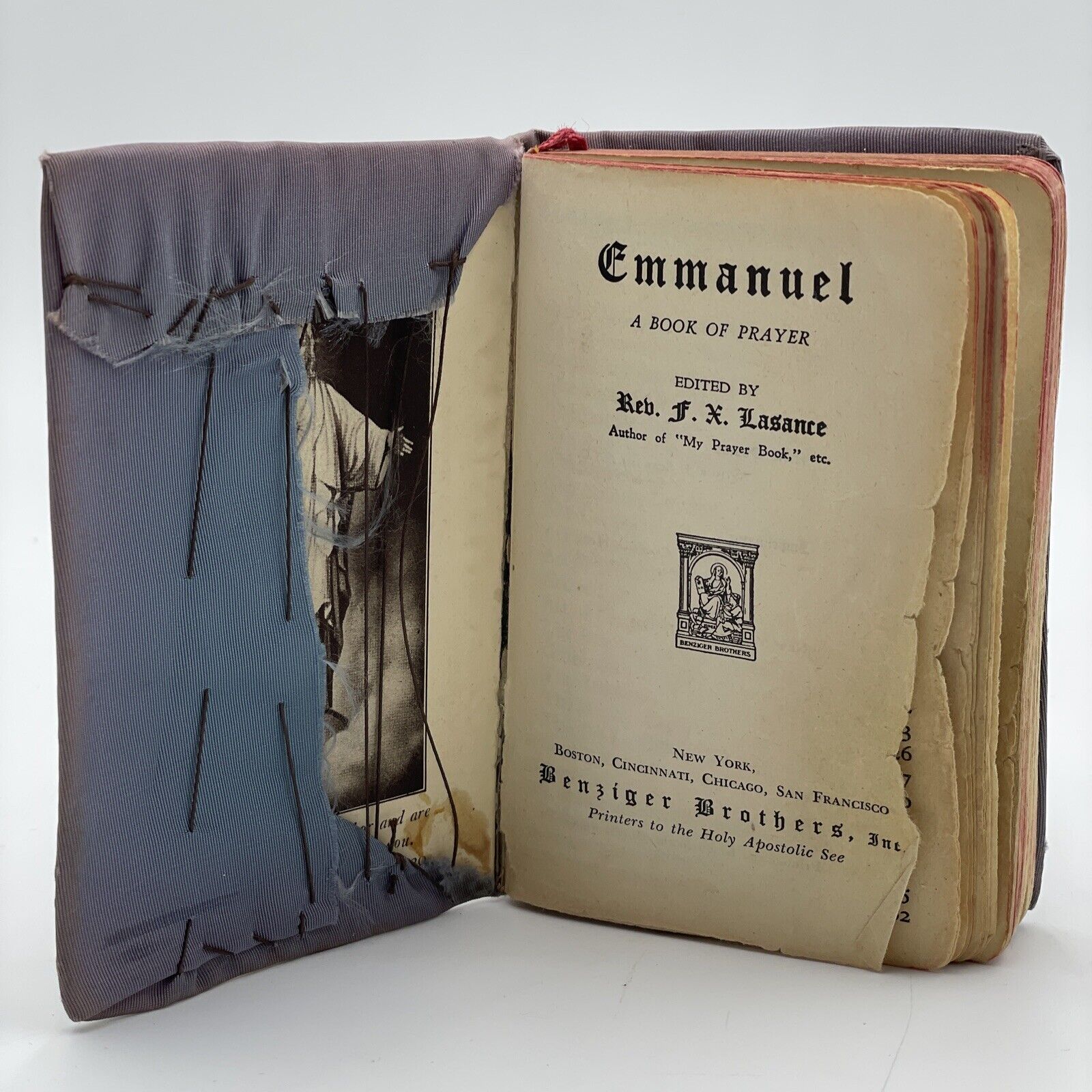 Vintage 1932 Emmanuel Pocket Book of Prayer Hand Stitched Cover Catholic God 