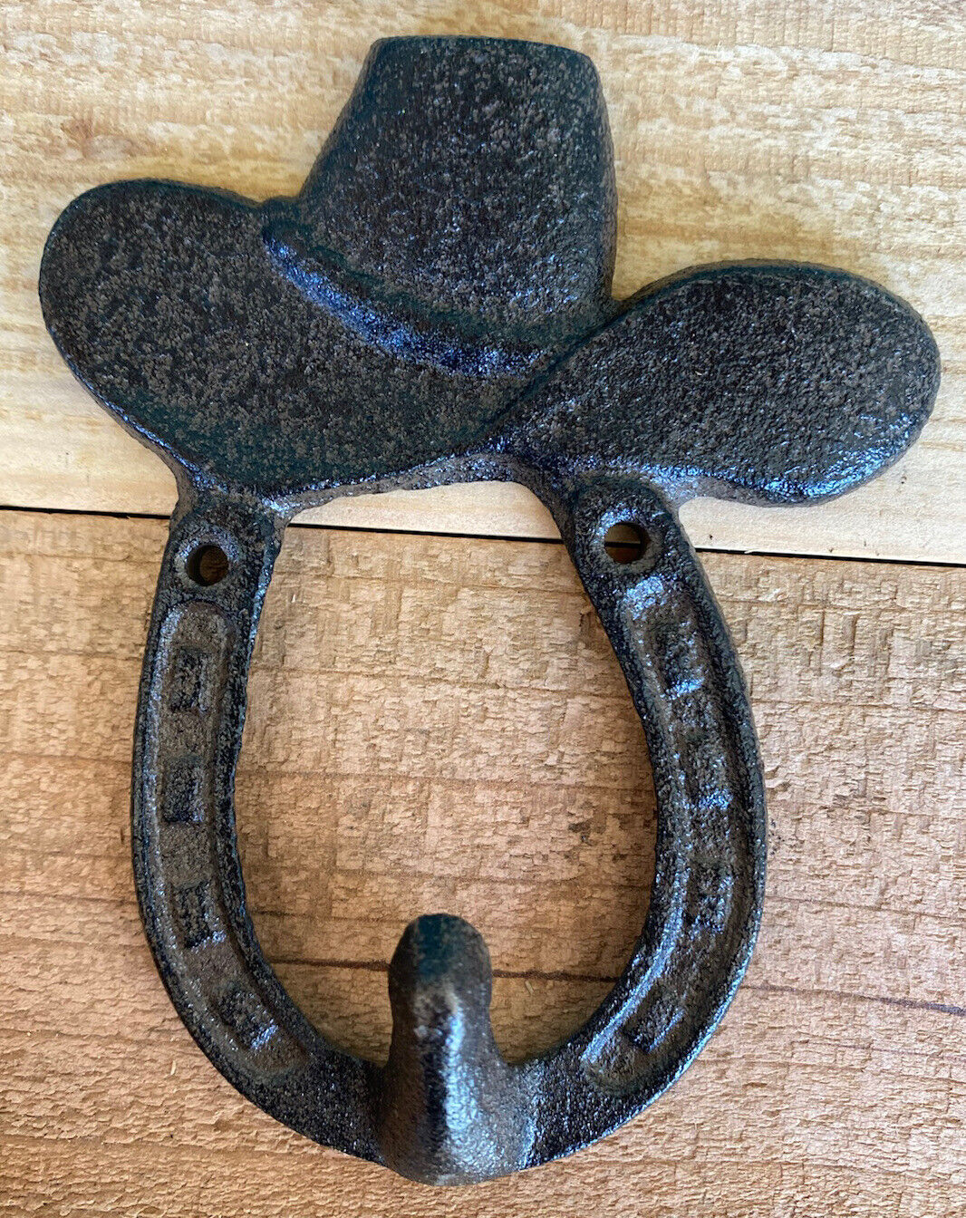 Western Cowboy Hat Horseshoe Rustic Metal  Wall Hook Decor Texas Rodeo Farm Gift