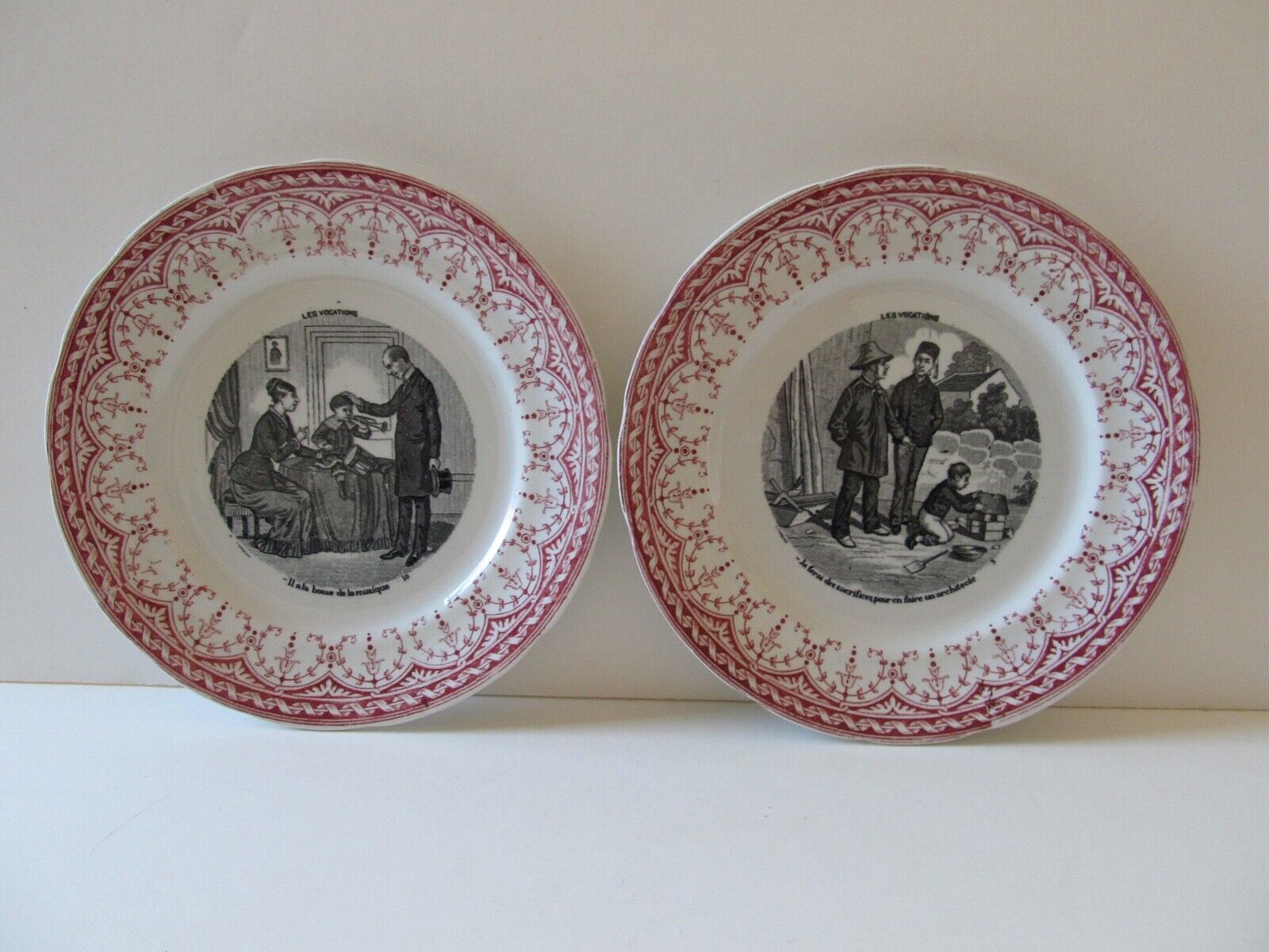 Antique French Porcelain Plates Les Vocations Sarreguemines et Digoin