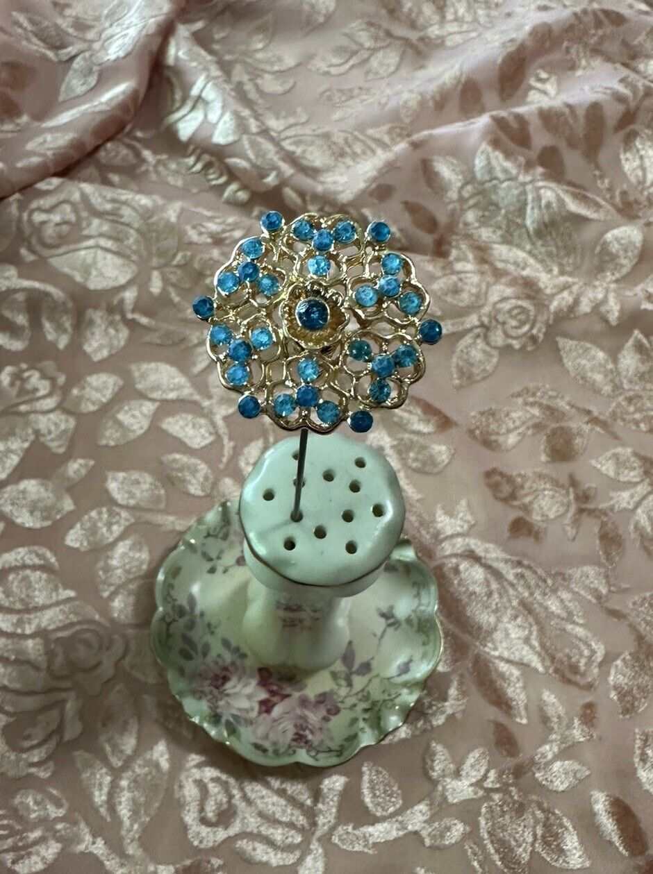Beautiful Antique/Vintage Style  Handcrafted Hatpin- Turquoise Rhinestone head