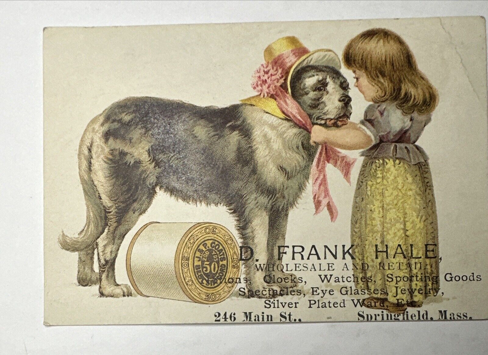 Victorian trade card Frank Hale Springfield MA Thread Spectacles Jeweler B76