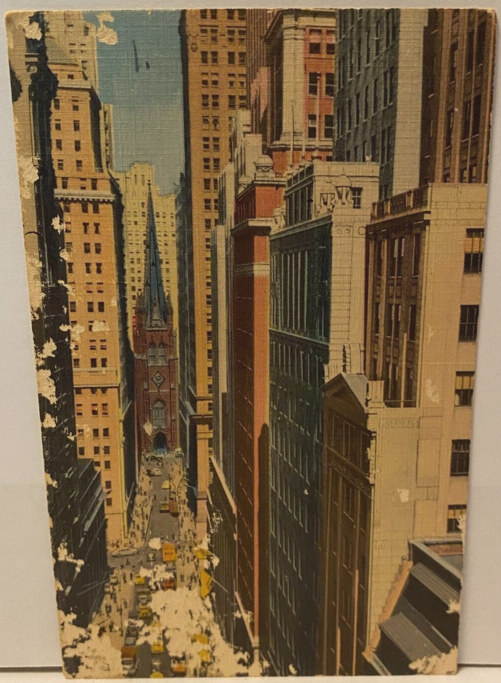 Vintage Linen Postcard WALL STREET Financial District New York City, New York