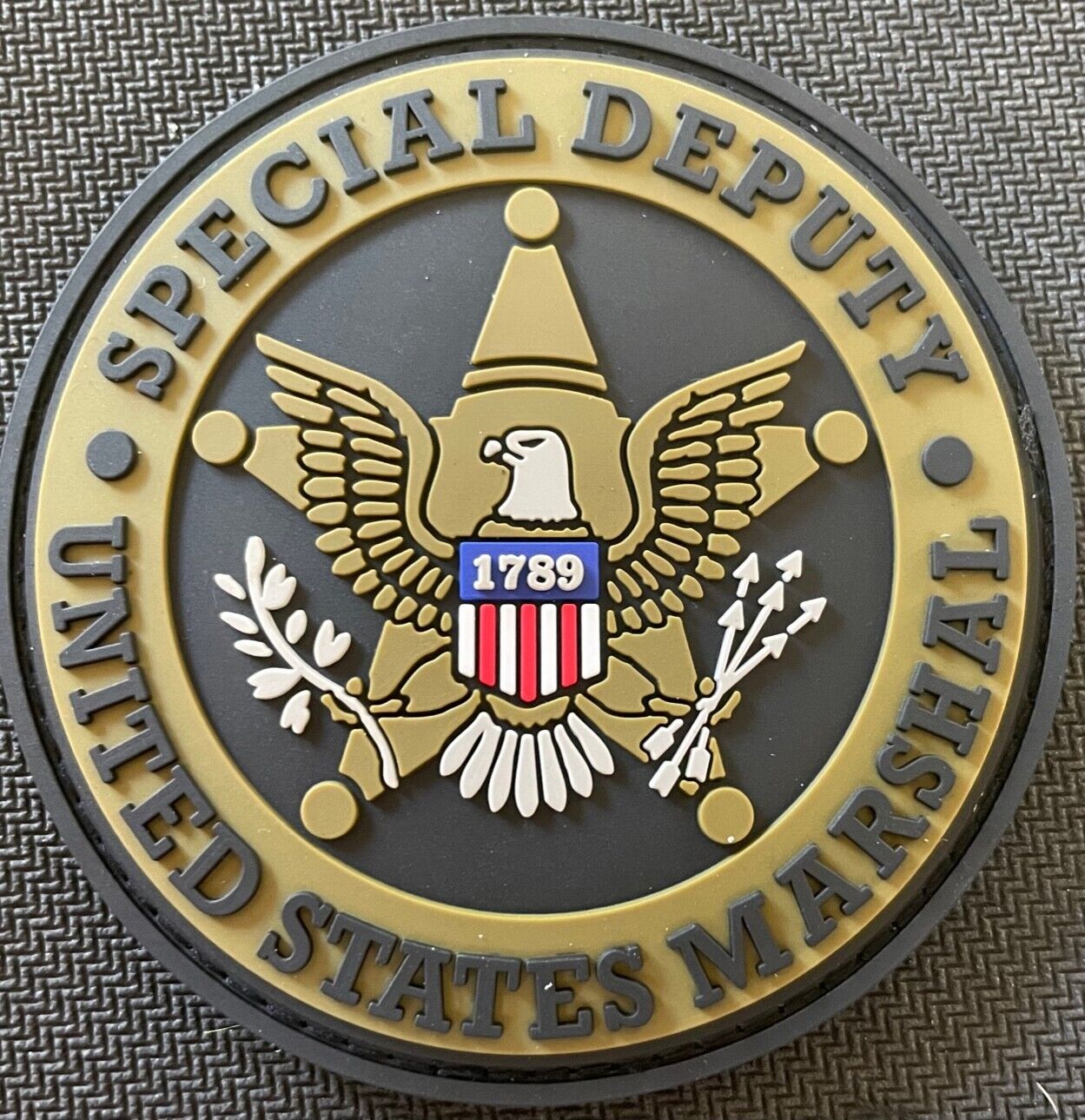 US Marshals Service - Special Deputy OD + RWB seal vinyl +hook patch-Very Rare