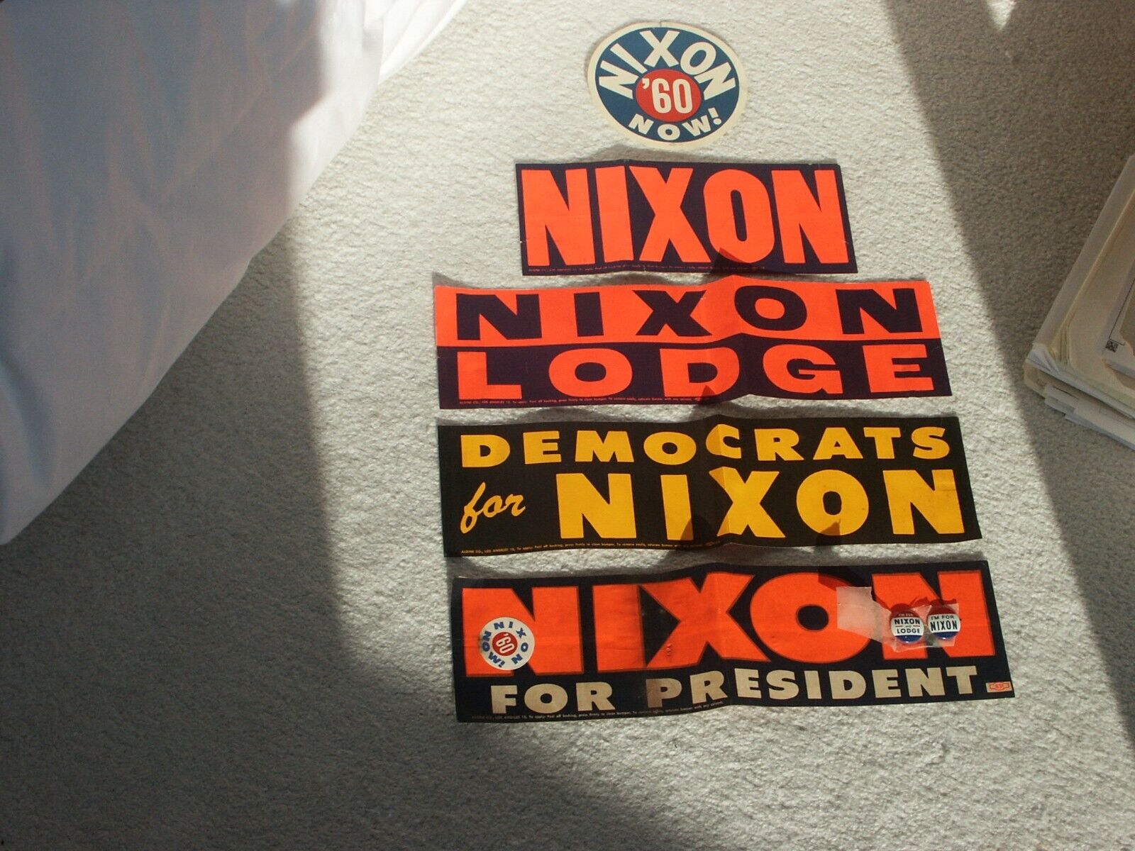 1960 Nixon Presidential Election Pinback Buttons Bumper Stickers Lodge Pins