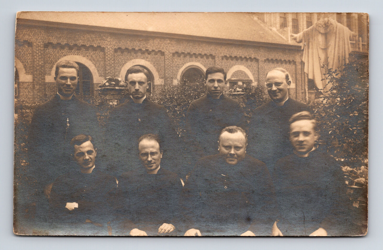 RPPC Group Outdoor Portrait of Eight Men Catholic Priests? Postcard
