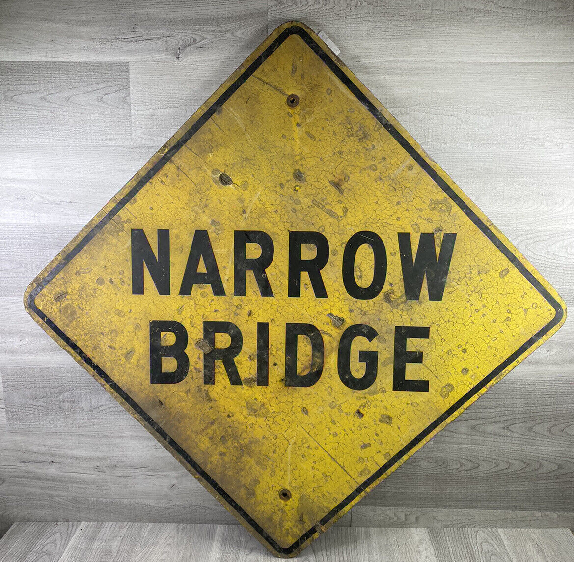 Vintage Yellow Narrow Bridge Sign Highway Wooden Town Street Road Sign 30” X 30”