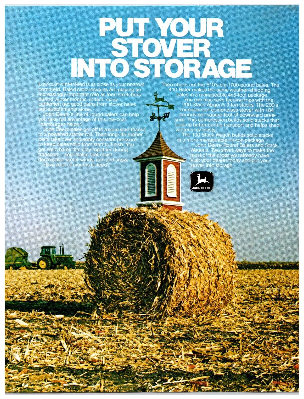 1980s John Deere Round Balers - Original Print Advertisement (11in x 9in)