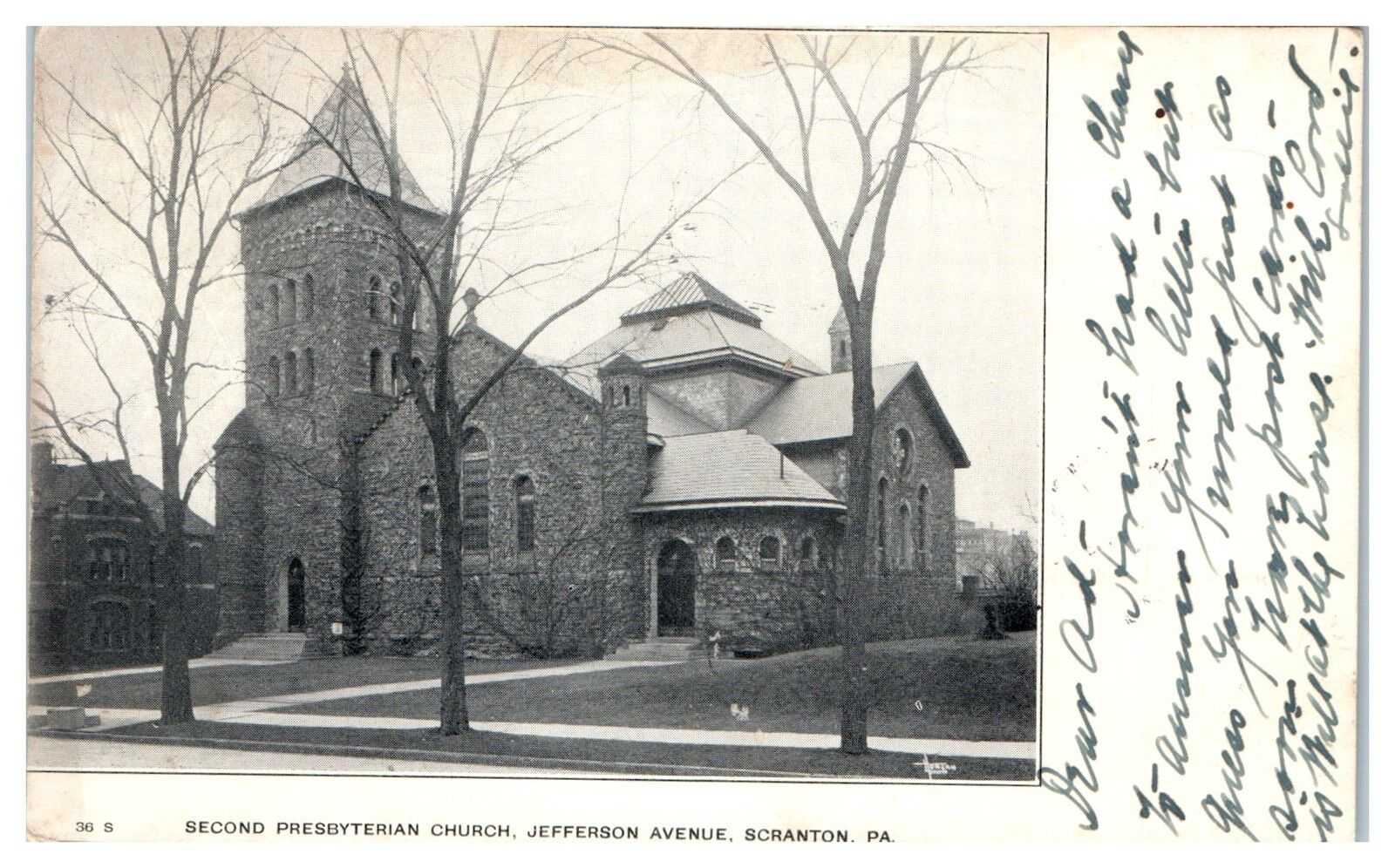 1906 Second Presbyterian Church, Jefferson Ave, Scranton, PA Postcard