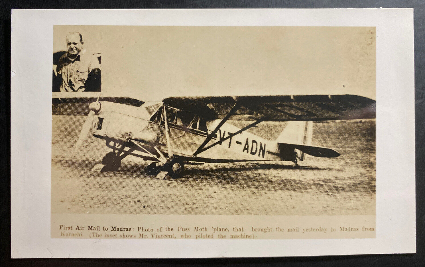 Mint India RPPC Real Picture Postcard Early Aviation First Airmail To Madras