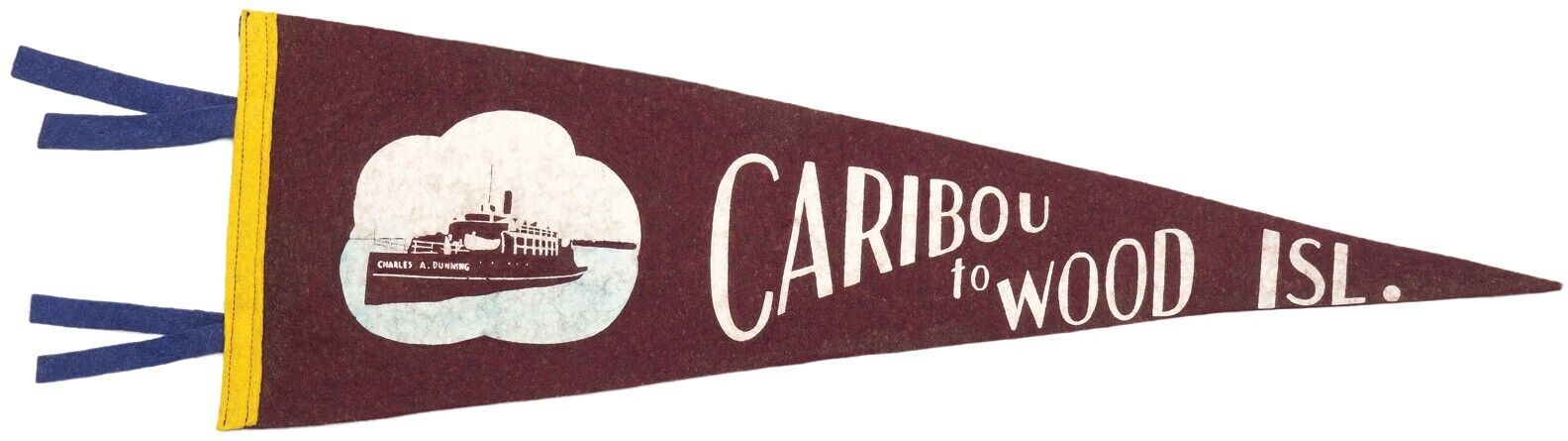 Vintage Souvenir Pennant CARIBOU NS NOVA SCOTIA TO WOOD ISLANDS PEI Ferry Boat