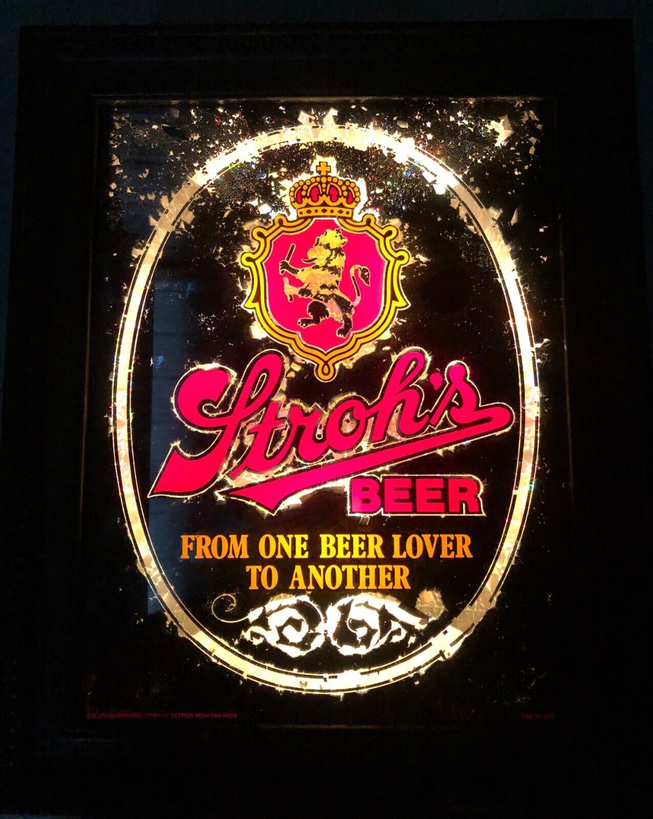 Vintage Stroh's Bar Sign - From One Beer Lover to Another Backlit Lighted Sign