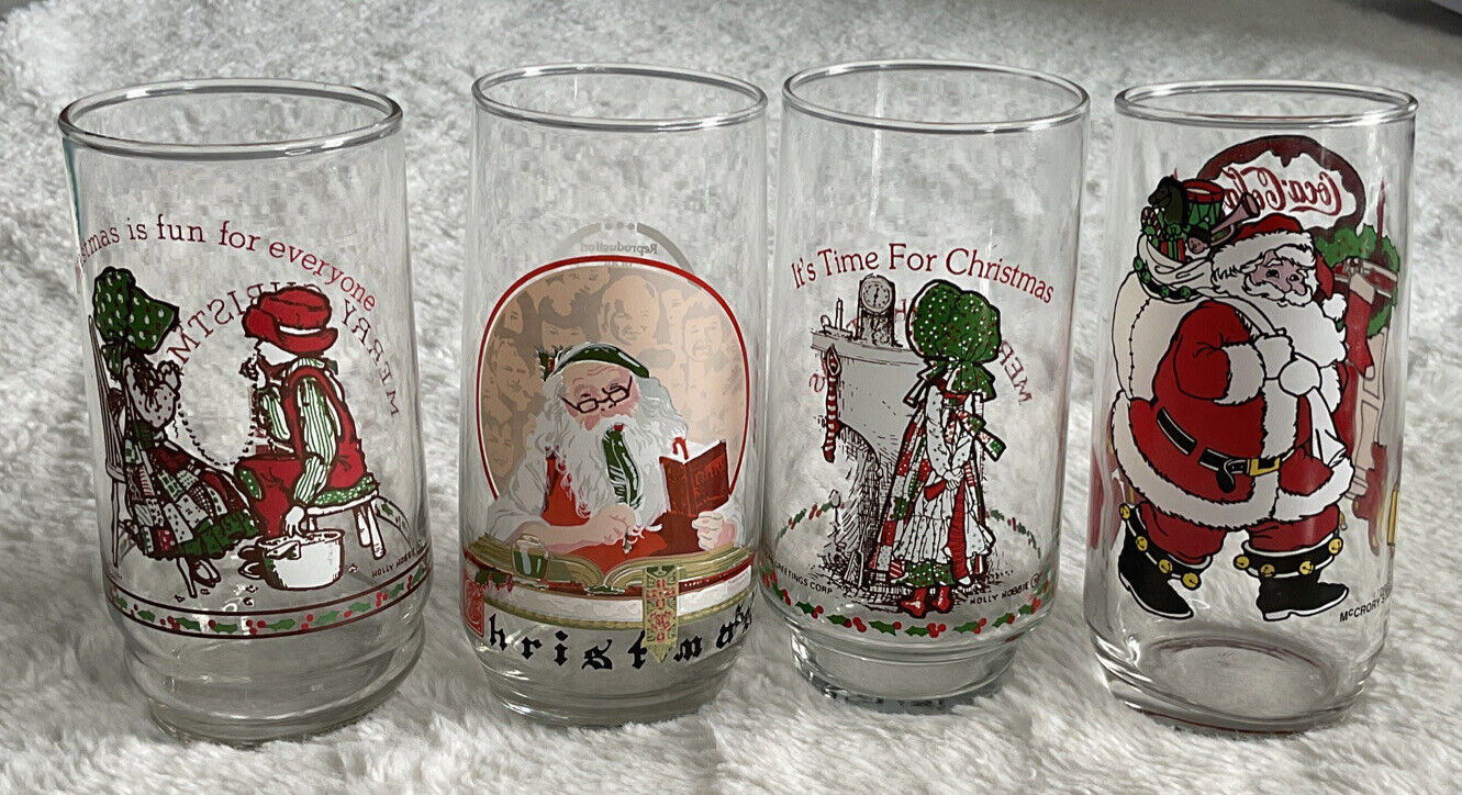 Coca Cola American Greetings Vintage Holly Hobby, Norman Rockwell Glass Set Of 4
