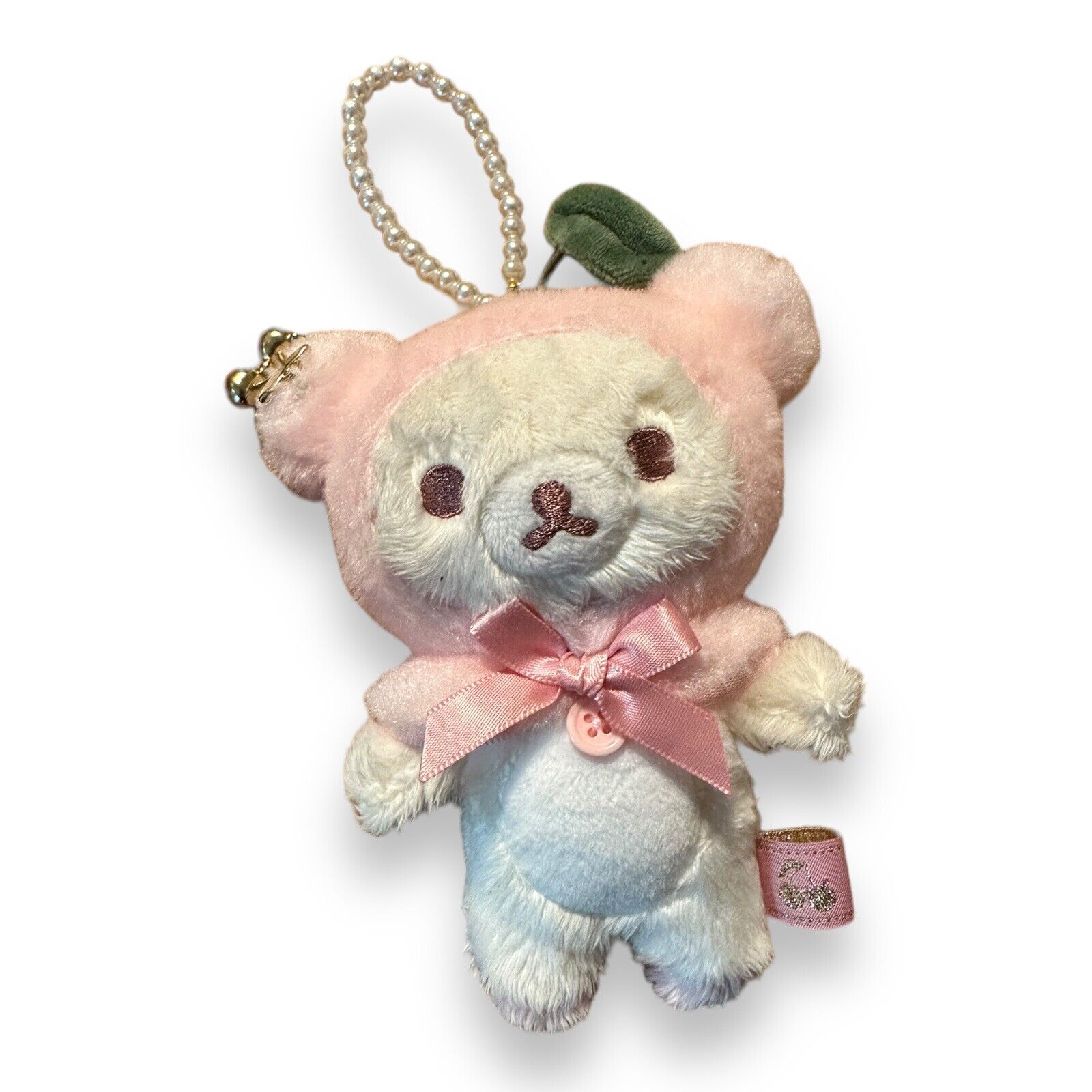 Rilakkuma Jewel Cherry Hanging Stuffed Toy Korilakkuma Bear Pink + Pearl Strap