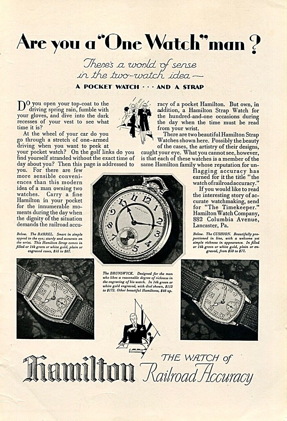 1928 ~ Hamilton Watch ~ The Watch Of Railroad Accuracy ~ VINTAGE PRINT AD