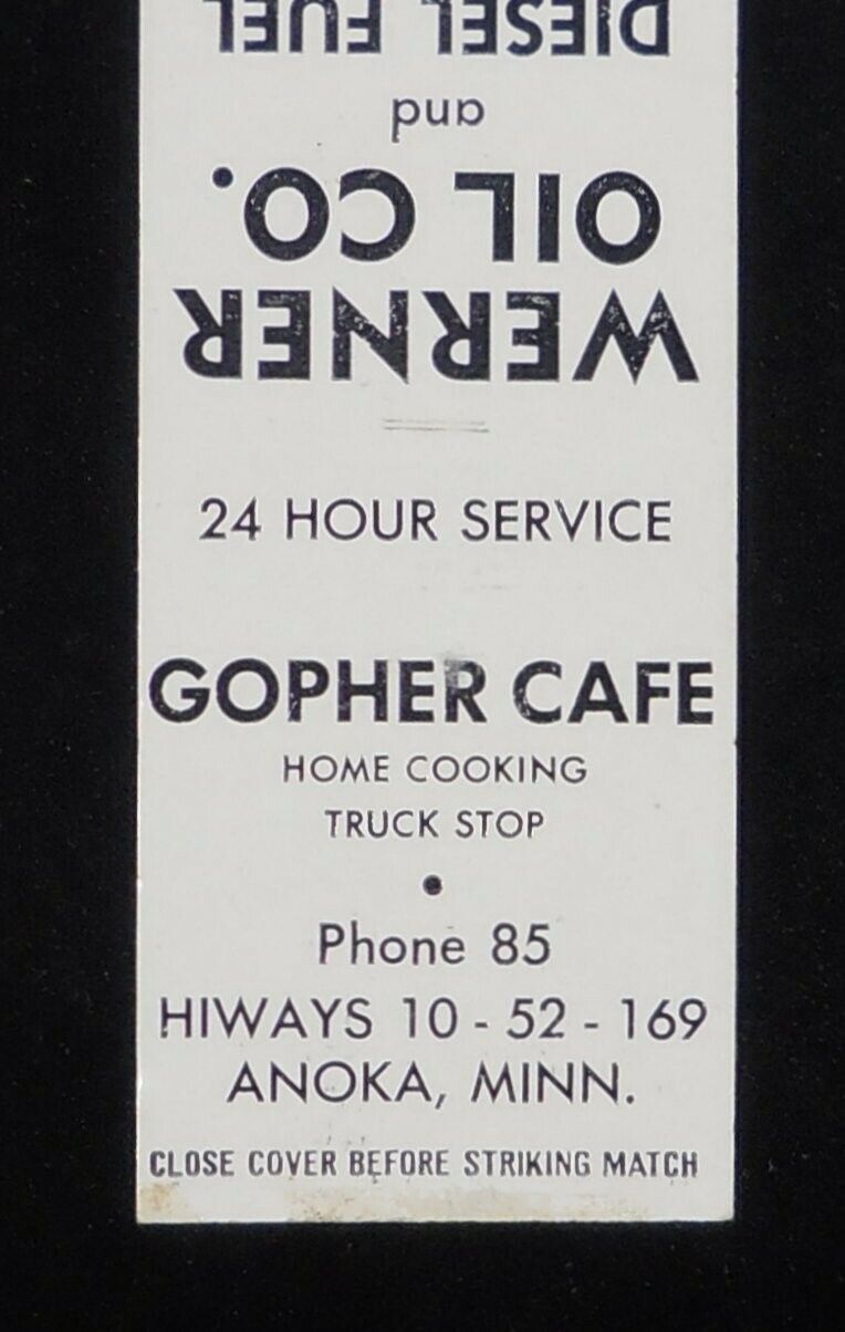 1950s Gopher Cafe Home Cooking Truck Stop Phone 85 Werner Oil Co. Anoka MN MB