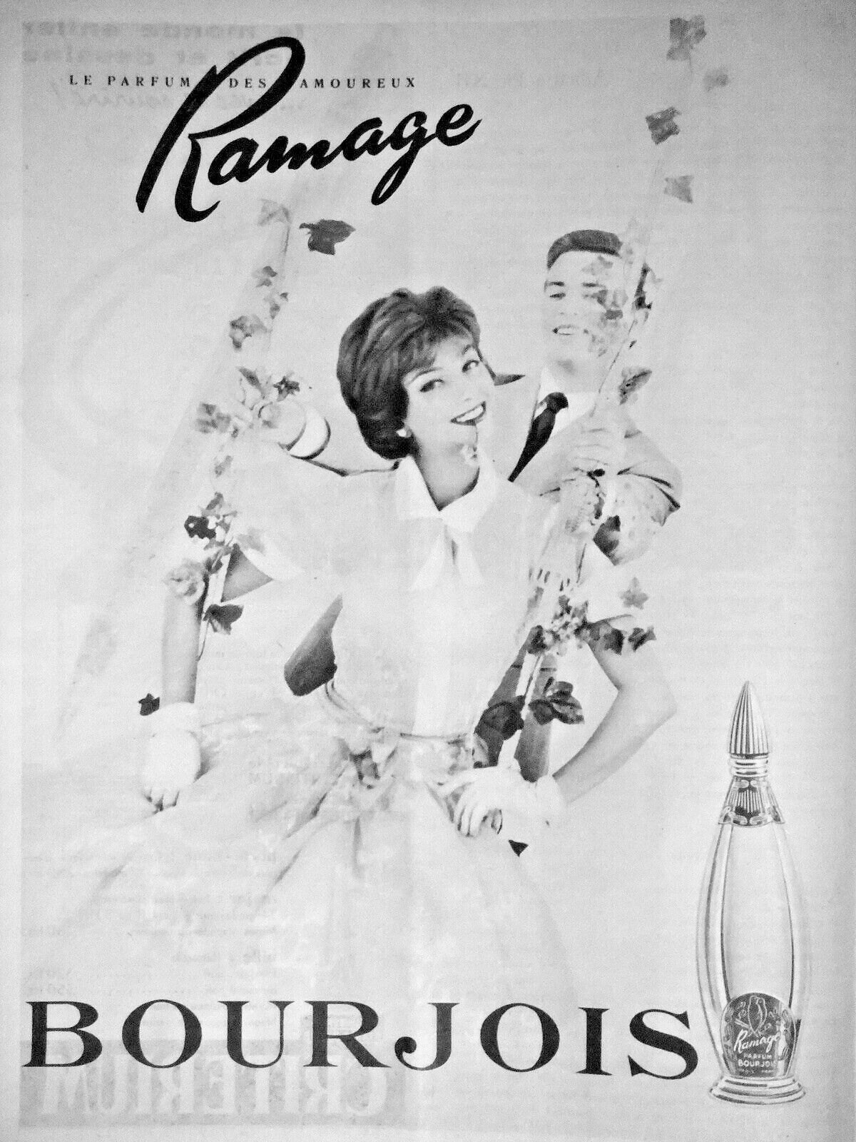 1958 RAMAGE LE PERFUME DES AMOUREUX DE BOURJOIS PRESS ADVERTISEMENT