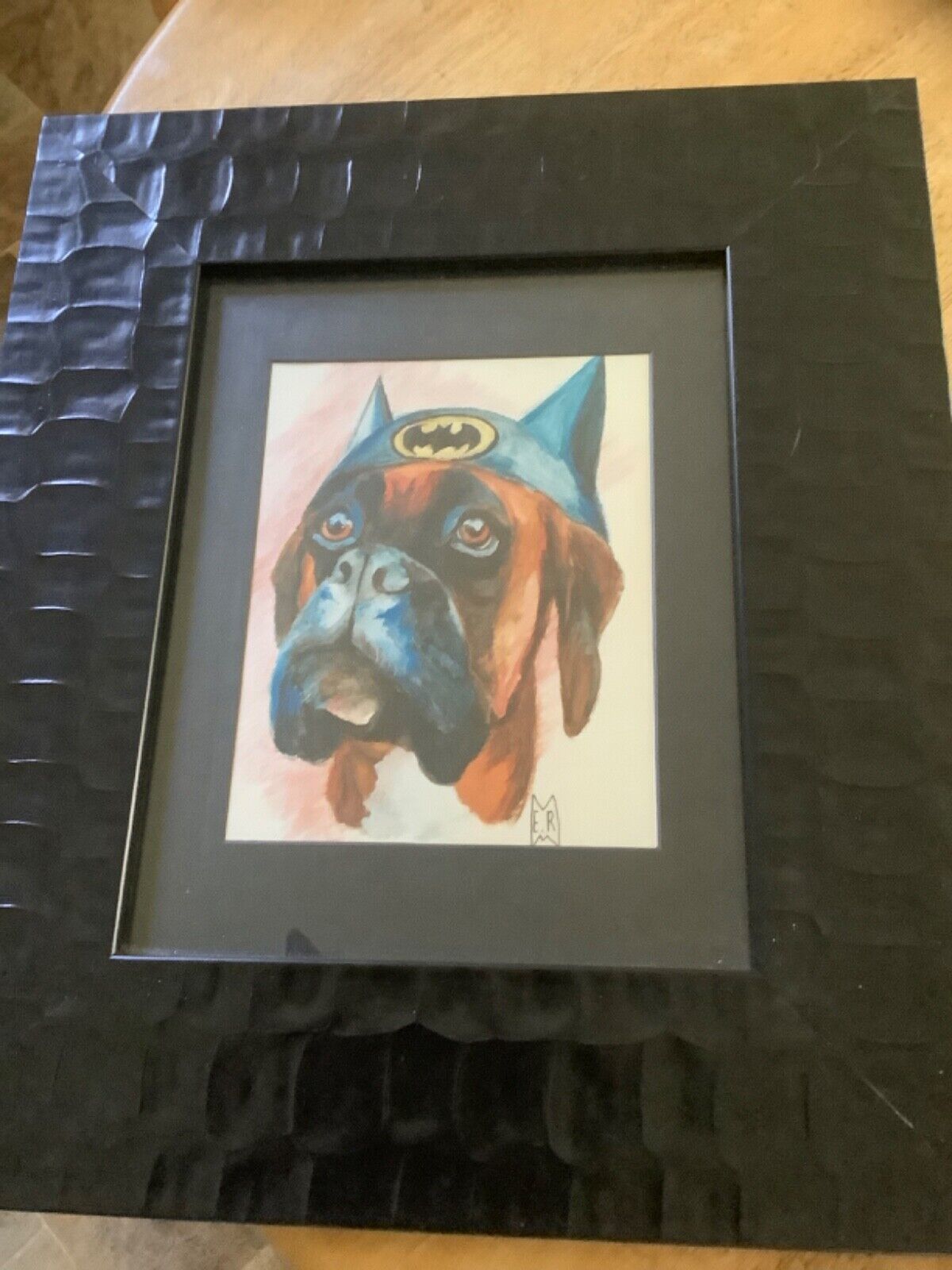 original art  dog in costume. Pastels framed  18” X 21”