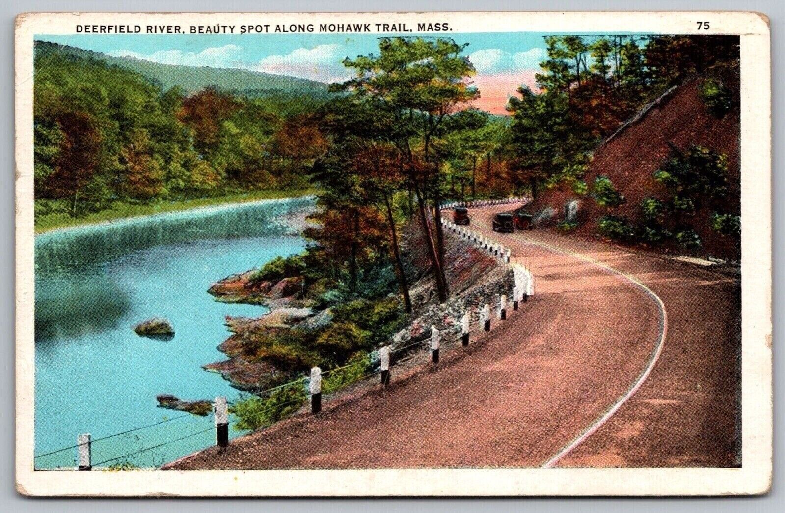 Deerfield  River Mohawk Trail Massachusetts Reflections MA Country Road Postcard