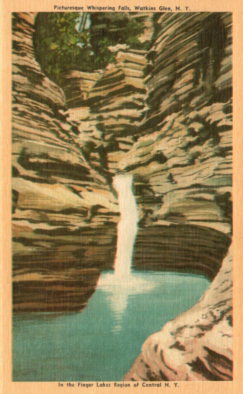 Watkins Glen State Park, NY, Whispering Falls, Linen Vintage Postcard b9056