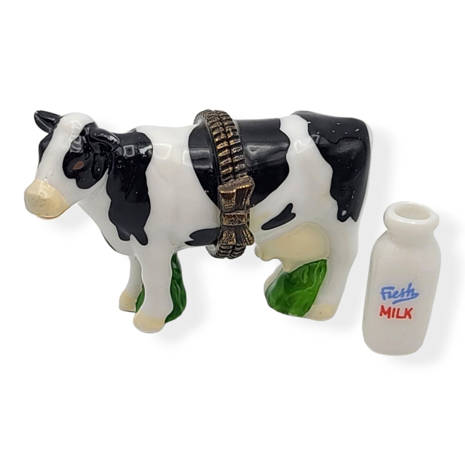 PHB Cow w/ Milk Bottle Trinket Box Porcelain Hinged Midwest of Cannon Falls RARE