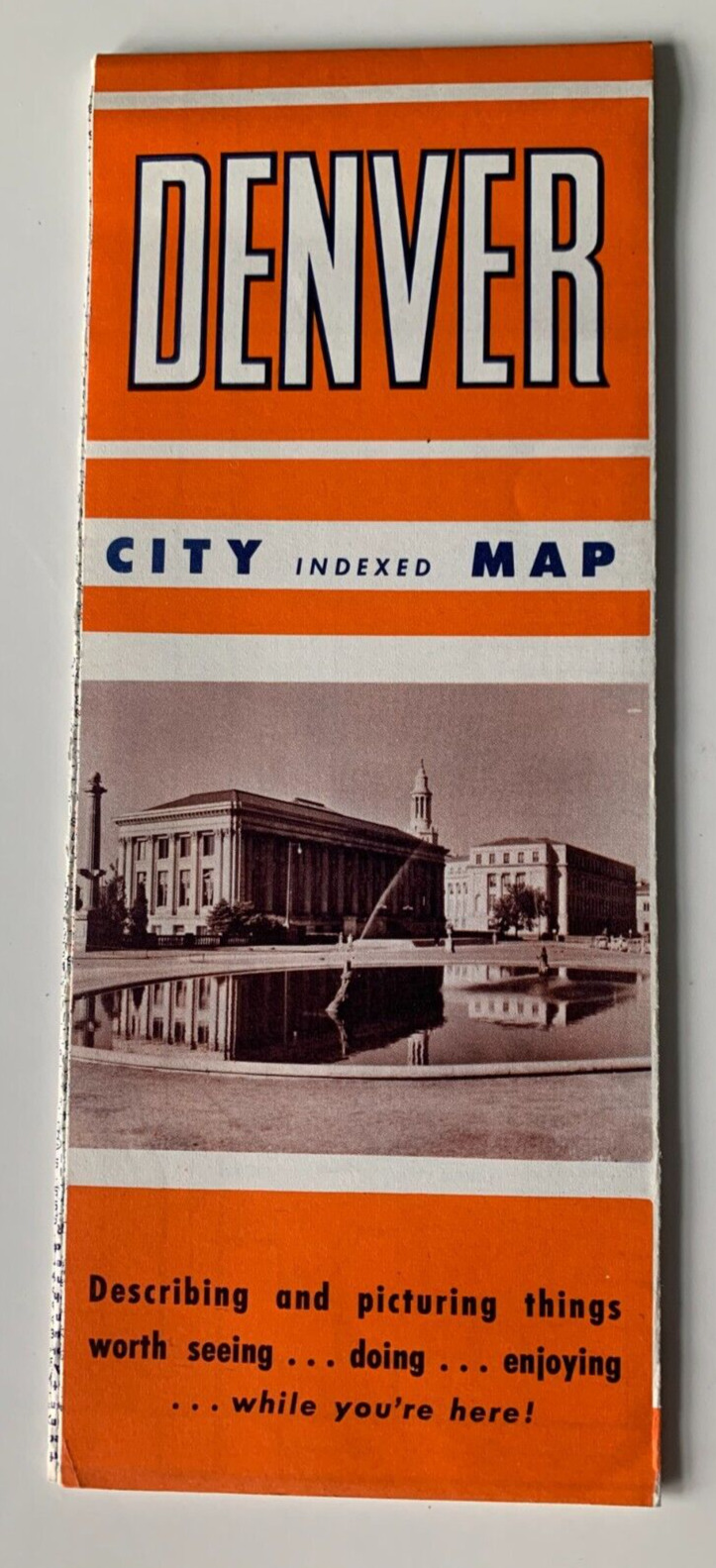 Vintage ca 1950s Denver Colorado City Transportation Map pocket fold-out illust