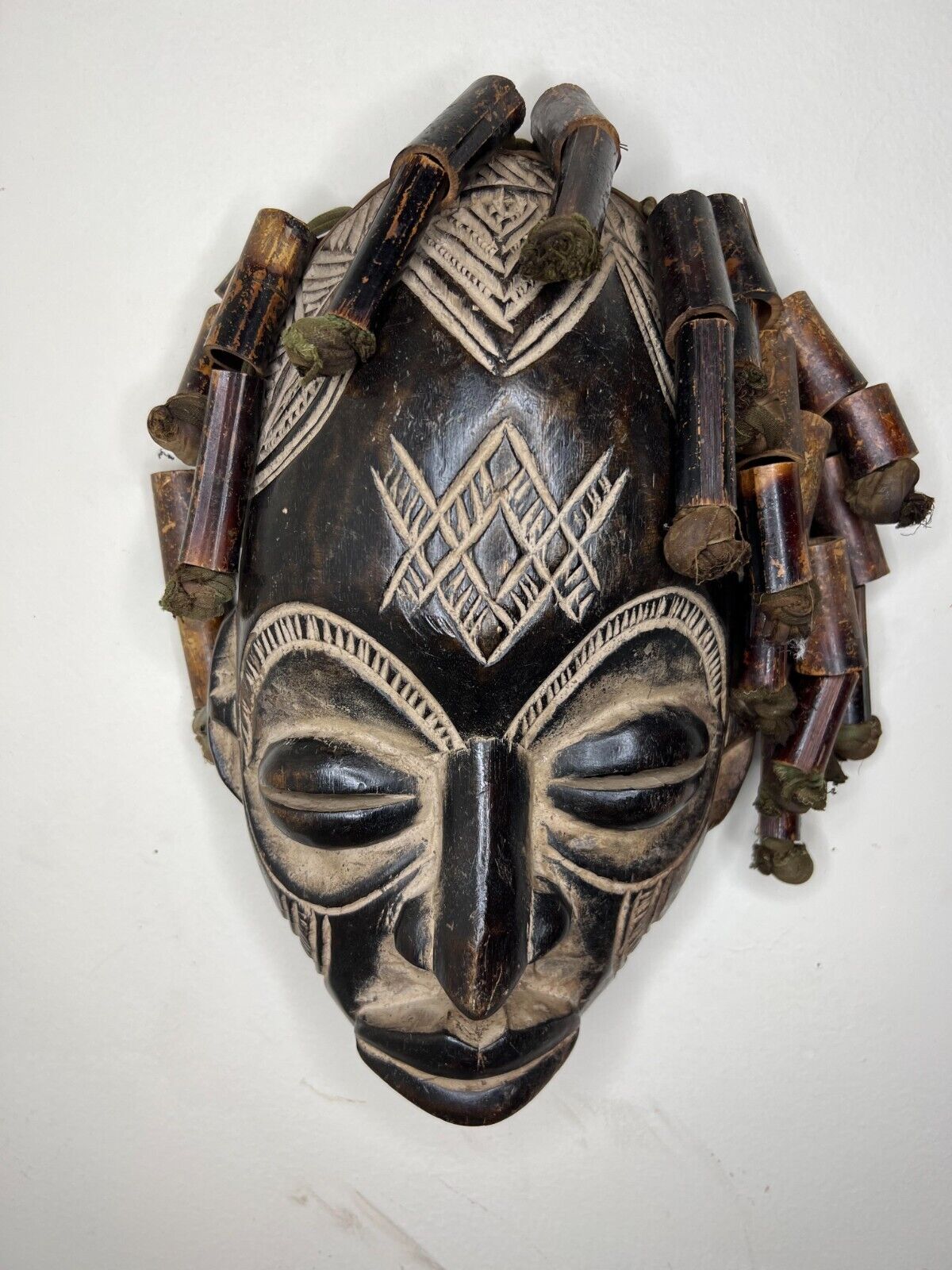 hand carved Chokwe Mask Mwana Pwo with Stand African Art 12\