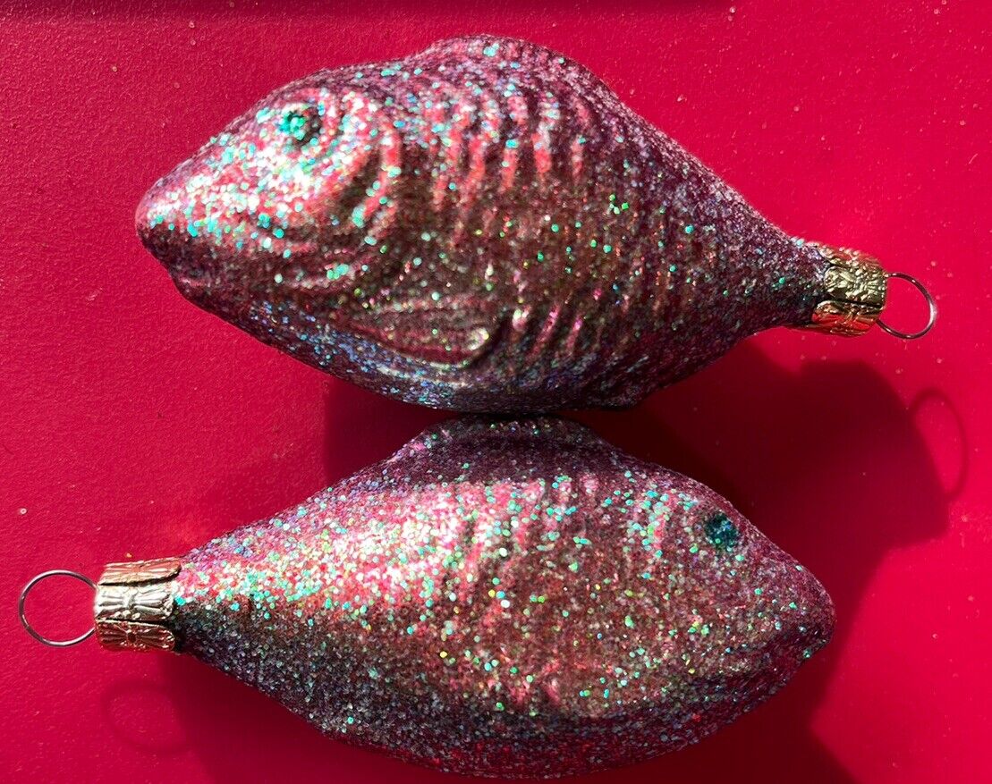 Old World Christmas Fish Ornaments 3.5” Shiny Glitter