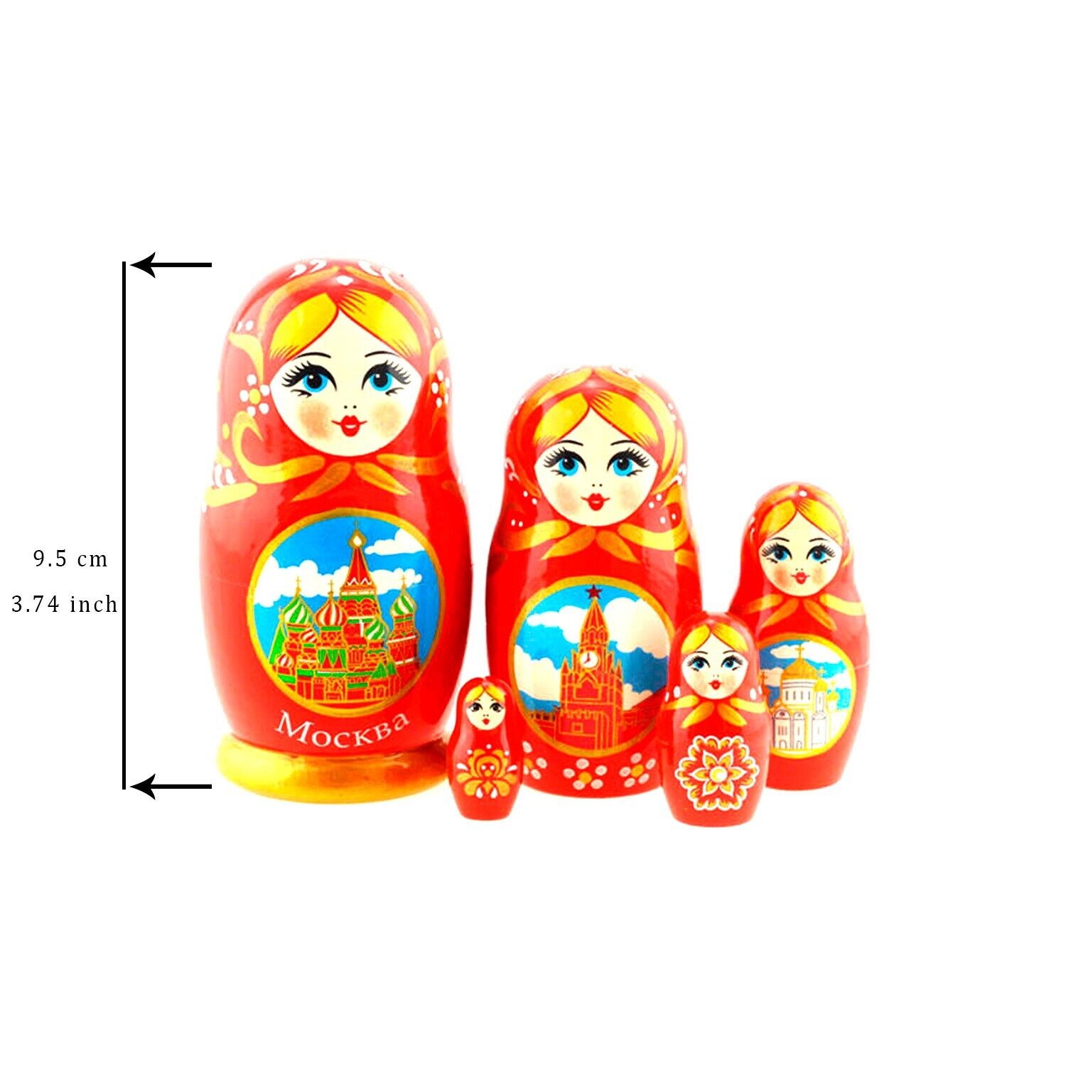 Russian Doll Moscow - 5 Nesting Dolls - 3.7 in - Authentic Matryoshka - Handmade