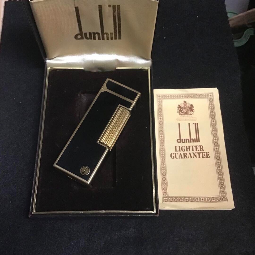 Vintage Dunhill Gas Lighter Black Lacquer ⓓ Mark With Box Working Condition