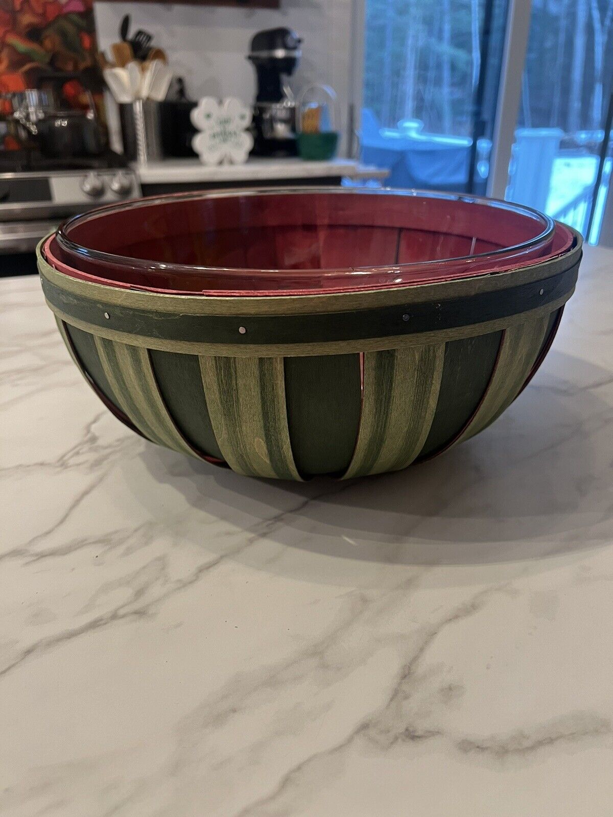 Vintage Longaberger Watermelon Basket Woven Bowl Glass Insert SFPF