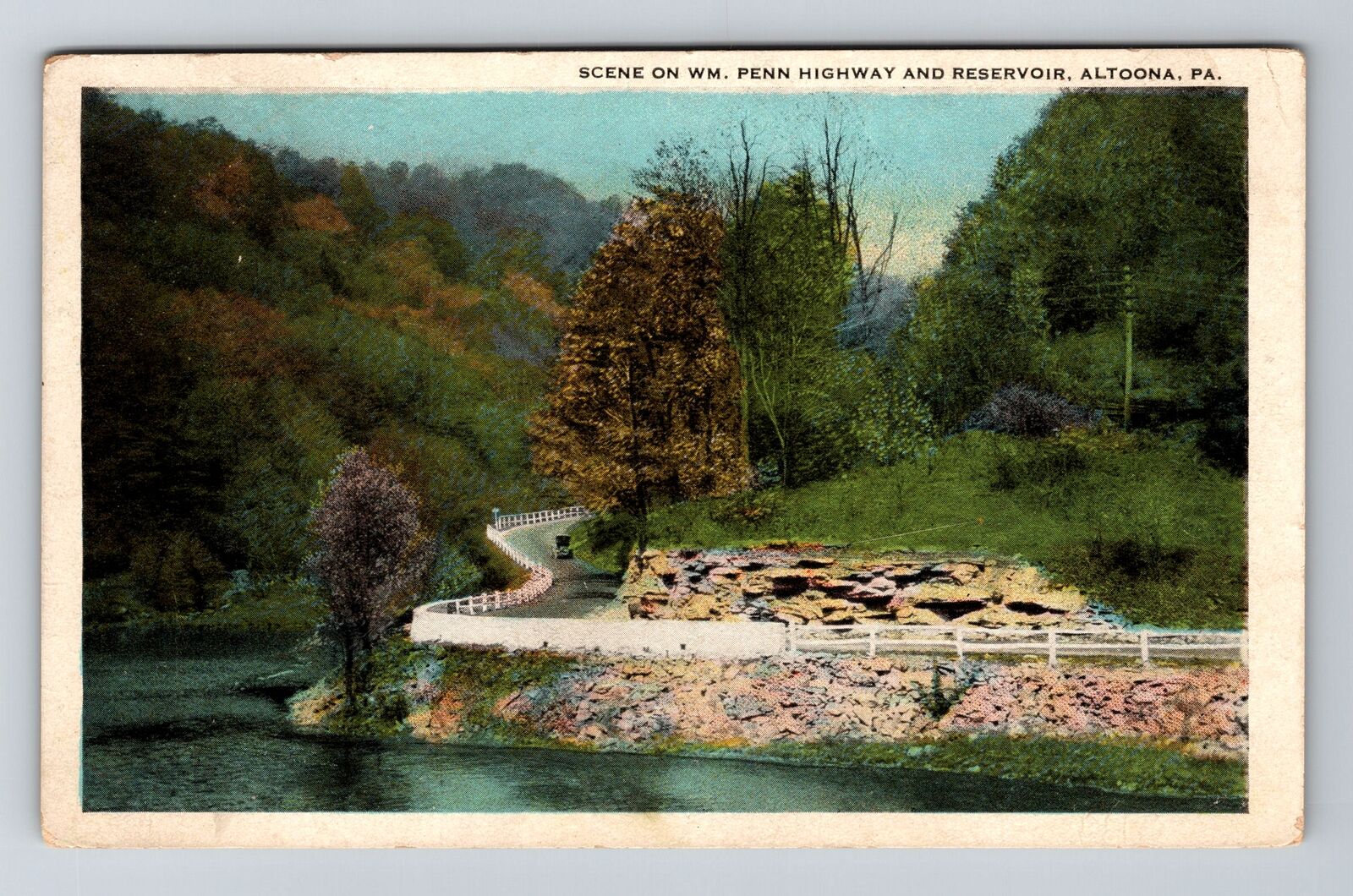Altoona PA-Pennsylvania, Scene on WM. Penn Highway / Reservoir Vintage Postcard