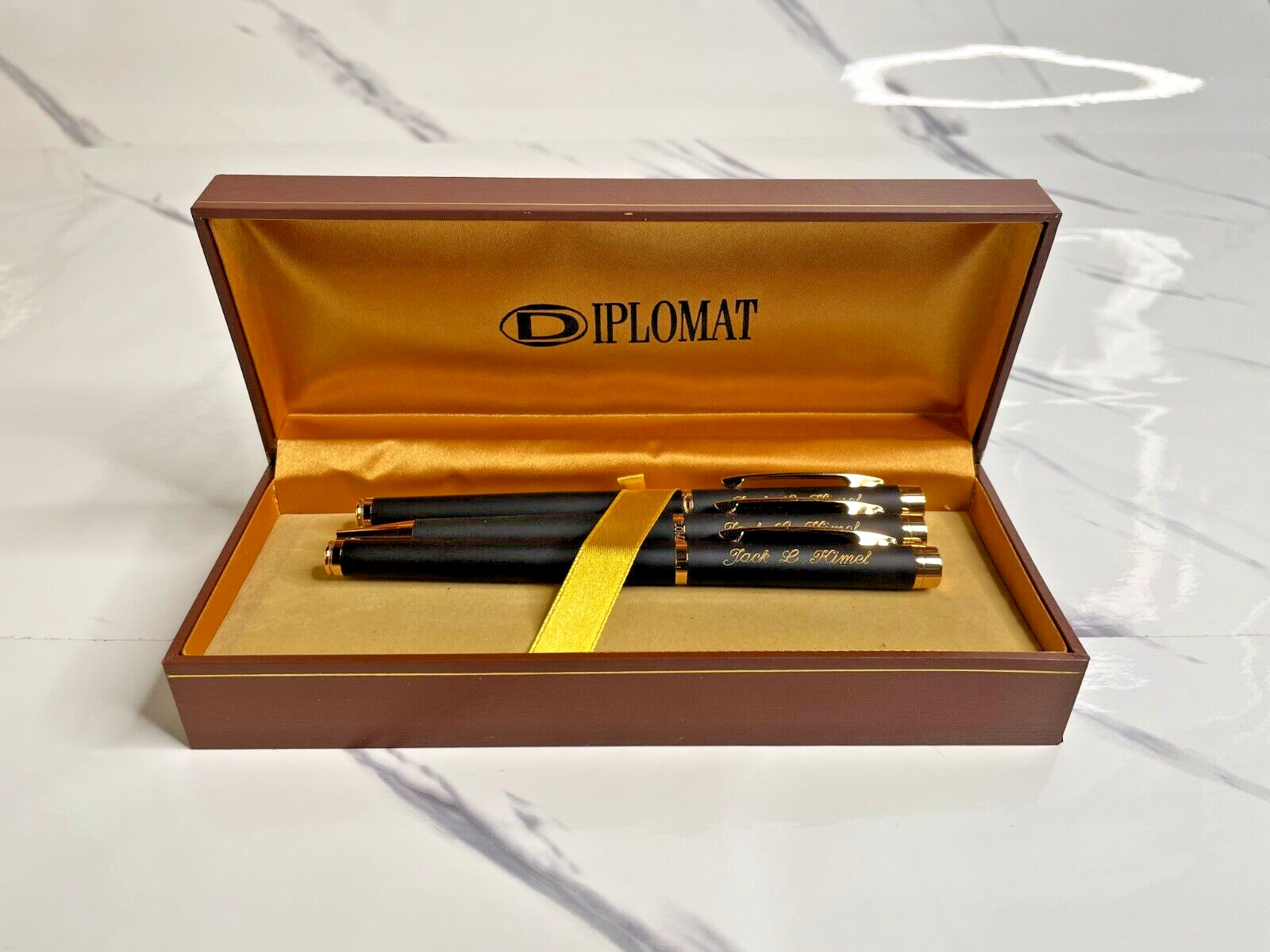 Vintage Diplomat Pen Set (Custom) Fountain & Ballpoint x3 w/ Carry Case Tested