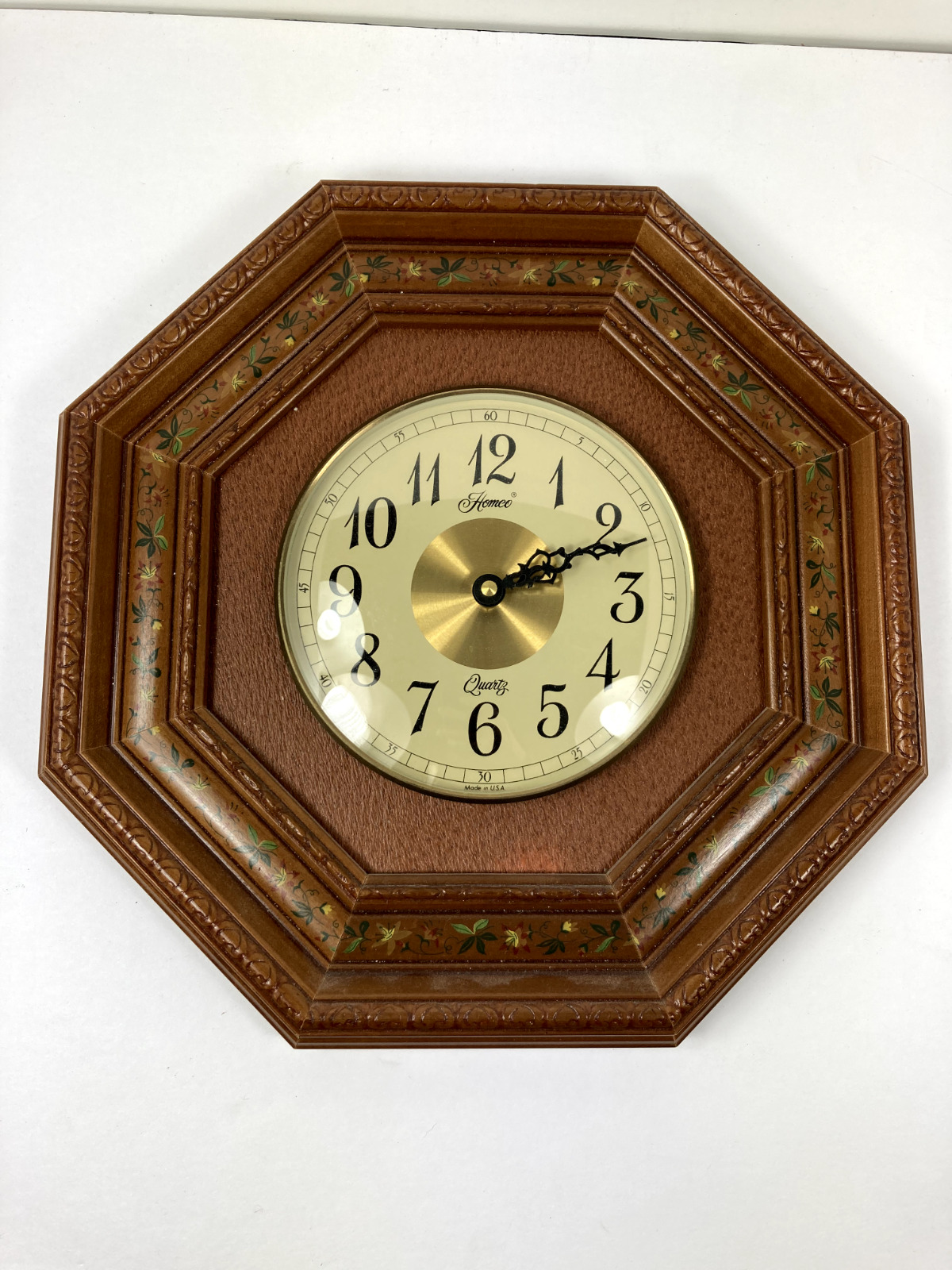 Vintage Homco Wood Floral Wall Clock Quartz