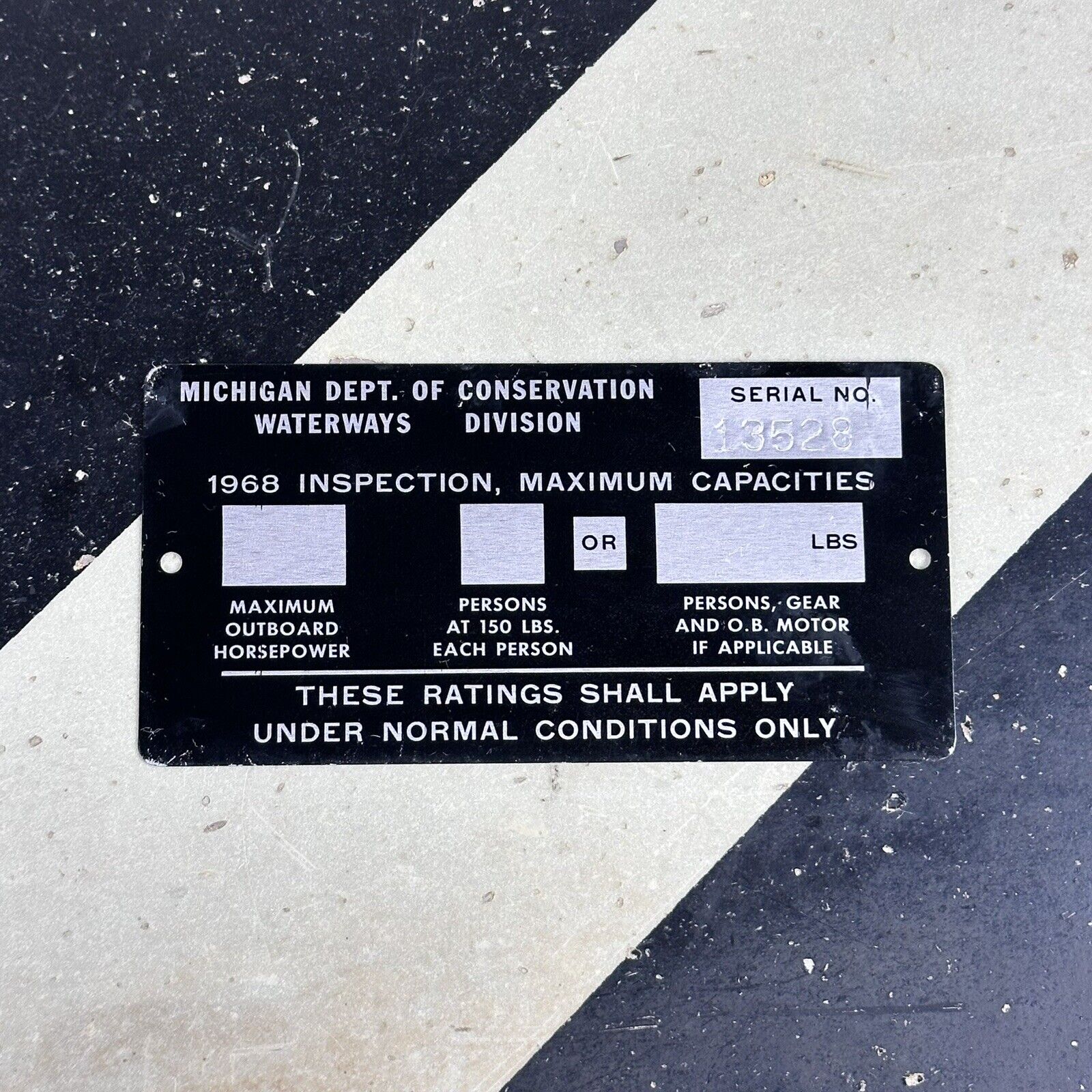 Vtg 1968 Michigan Boat Inspection Tag Sign Maximum Passenger Metal License Plate