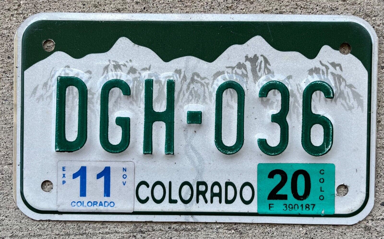Colorade Motorcycle License Plate, Used, DGH-036