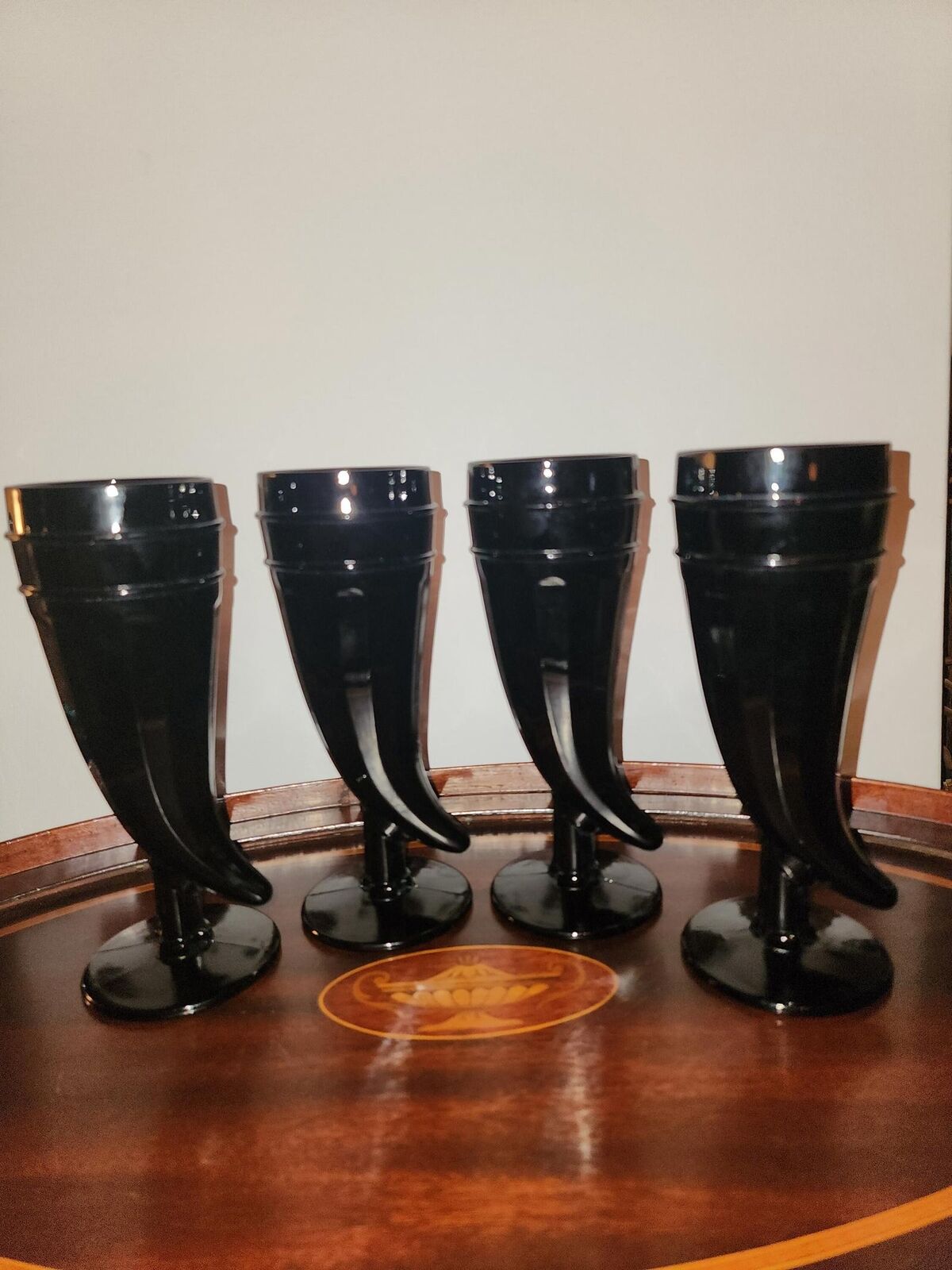 Vintage Indiana Glass Tiara Black Amethyst Horn Goblets Set of 4