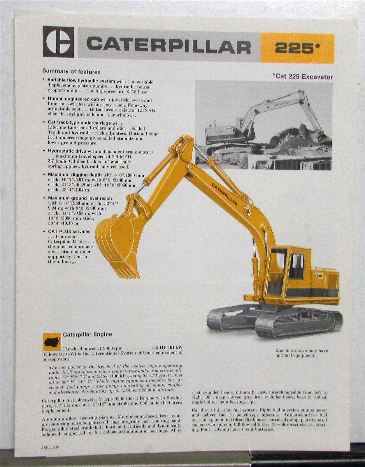 1982 Caterpillar 225 Excavator Construction Specifications Sales Tri-Folder
