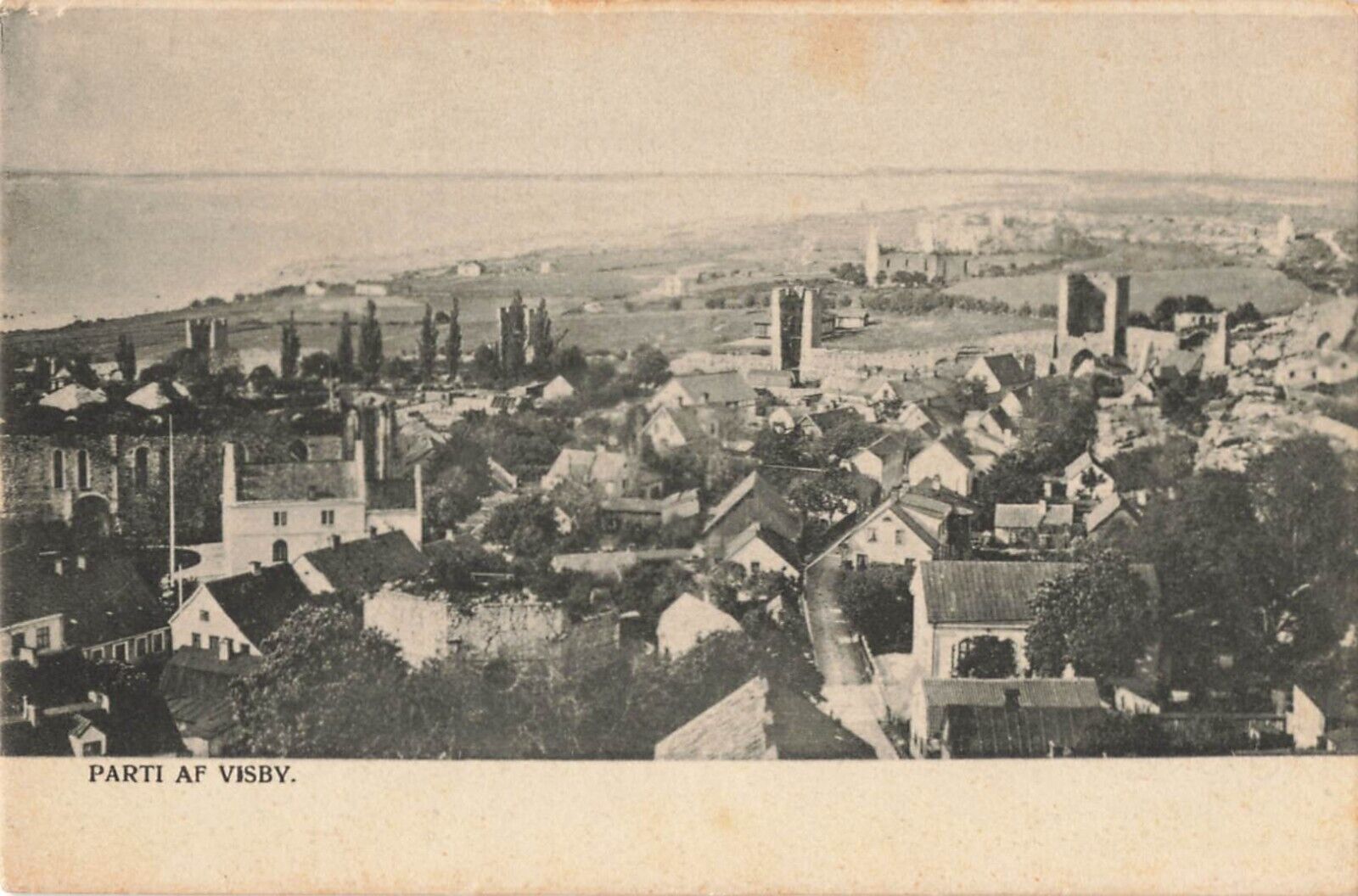 Postcard Wisby (Visby) Sweden. Early view of town