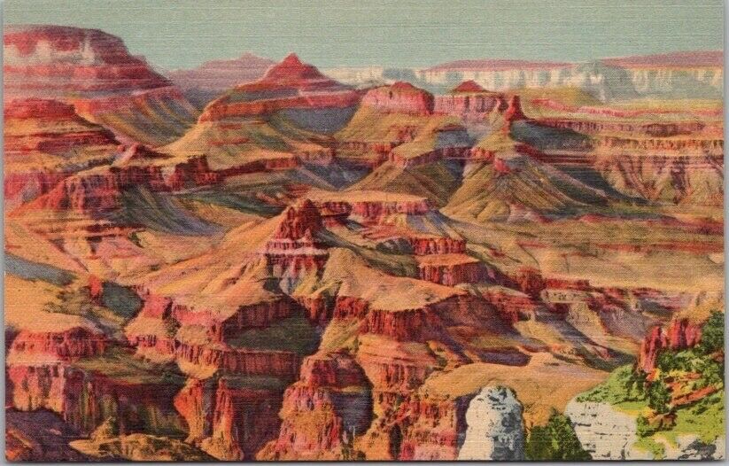 1938 GRAND CANYON Arizona Linen Postcard Panorama View \
